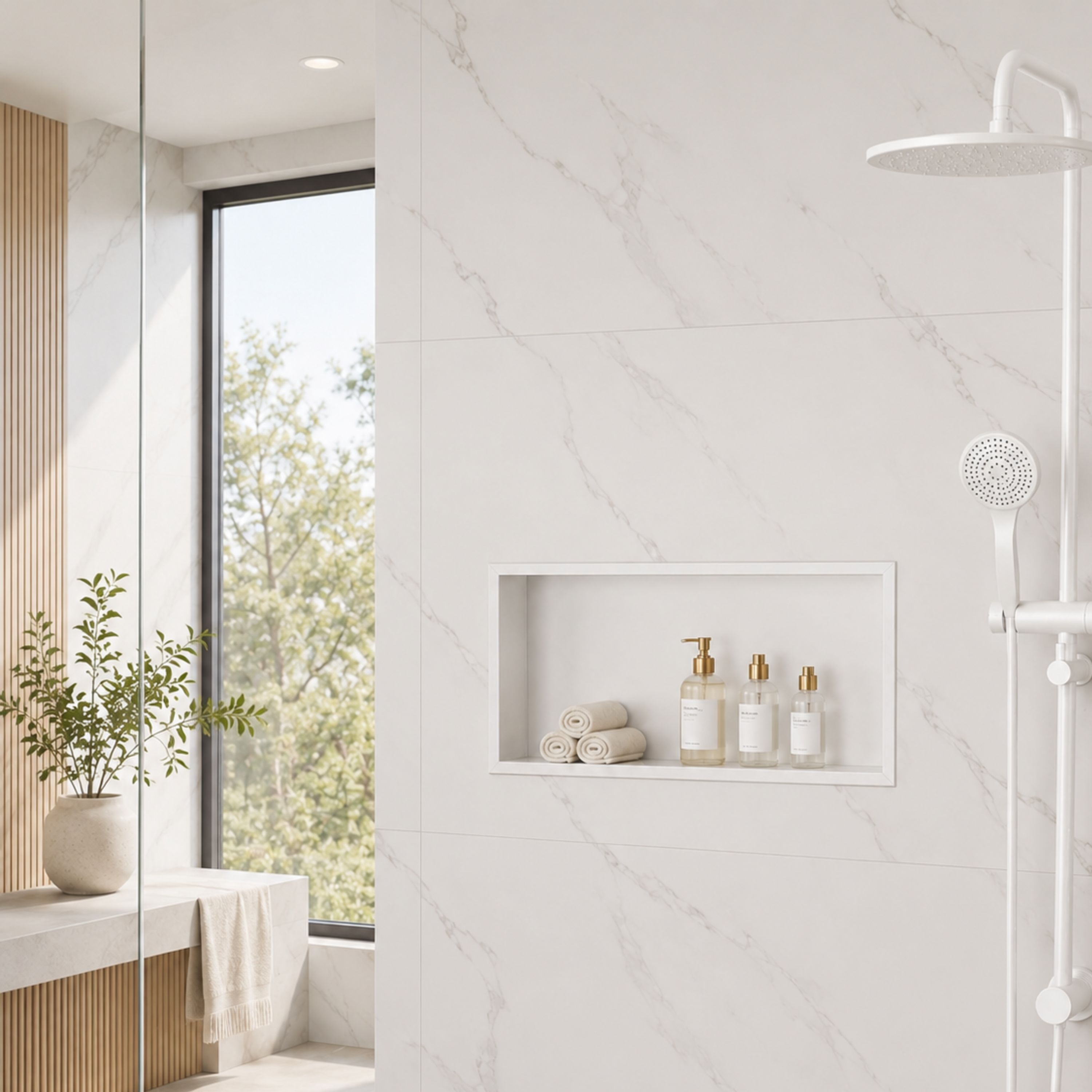 Velusian 30 in. W x 12 in. H x 4 in. D Waterproof Stainless Steel Recessed Shower Niche in White