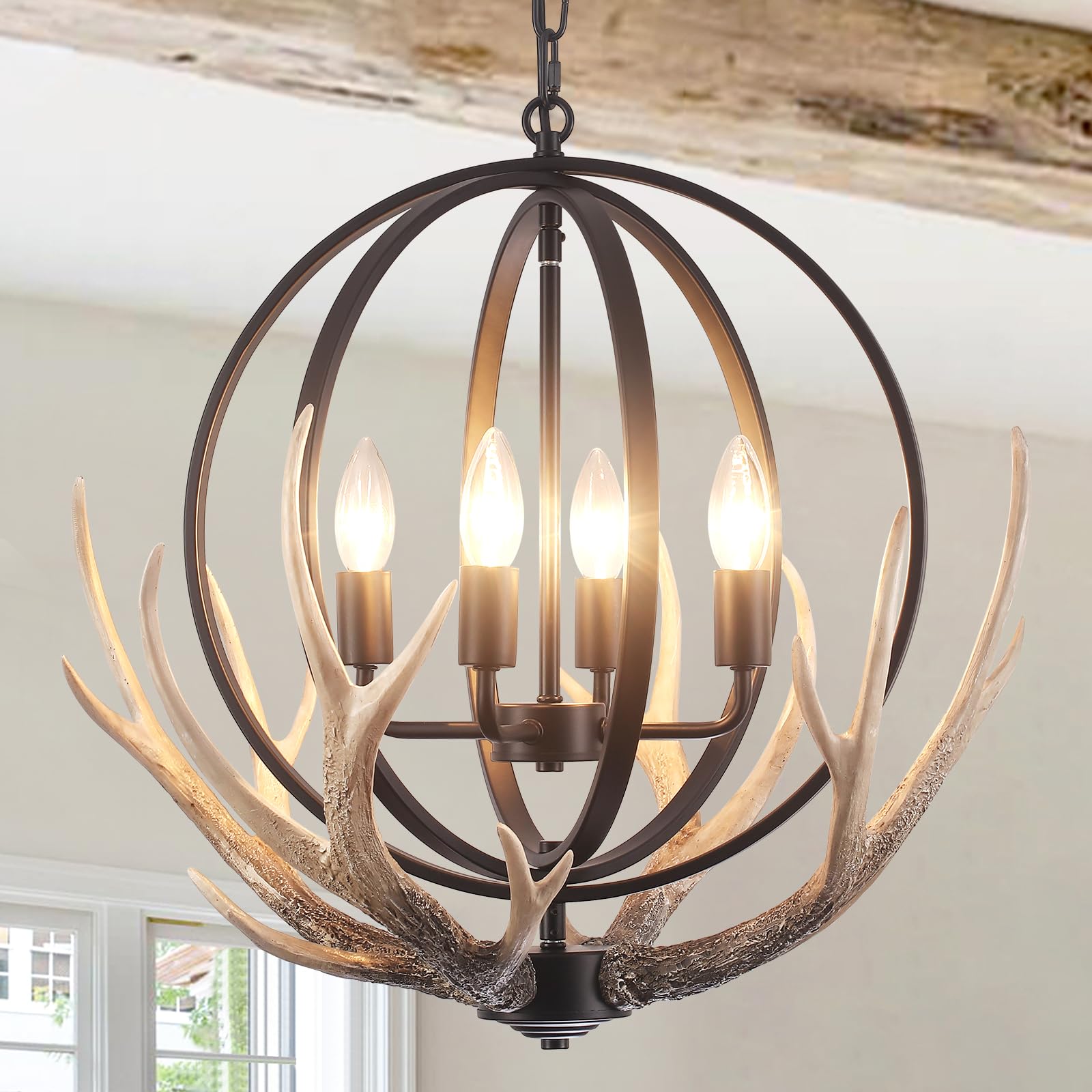 AOIZGMY Antler Chandelier Four Light Rustic Farmhouse Pendant Lighting ...