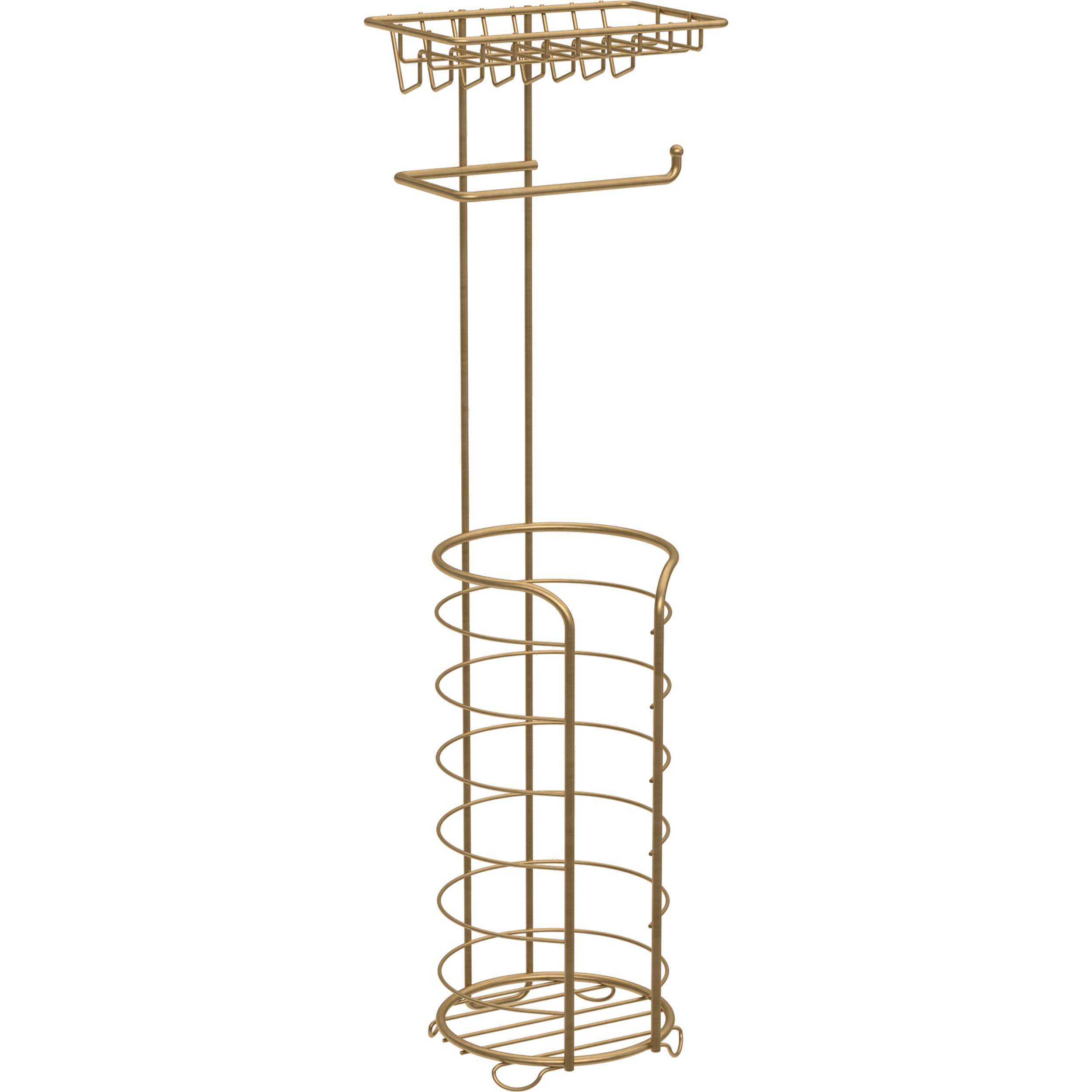 Franklin Brass 47664-BB Satin Gold Freestanding Single post Toilet Paper Holder 5 -Rolls with Storage