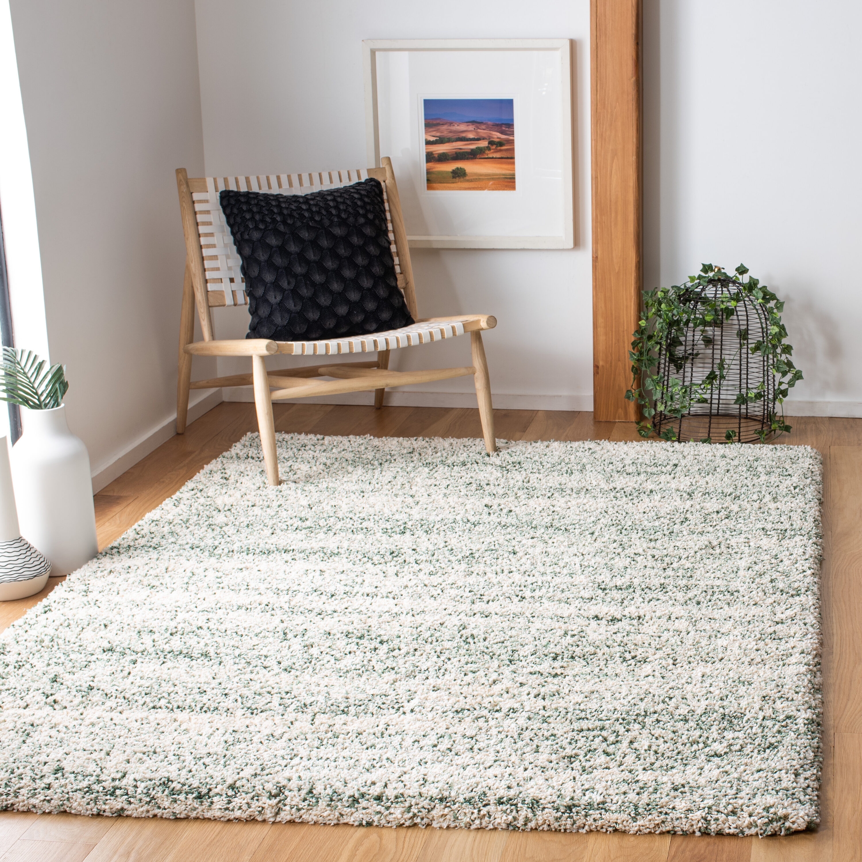 Hudson Shag 5 x 8 (ft) Loomed Polypropylene Ivory/Green Rectangular Indoor Abstract Professionally Clean Only Area rug