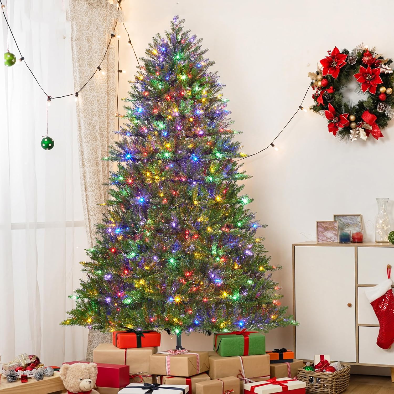 Der Rose Christmas Tree 7.5 FT Prelit Artificial Pine Green 600 LED ...