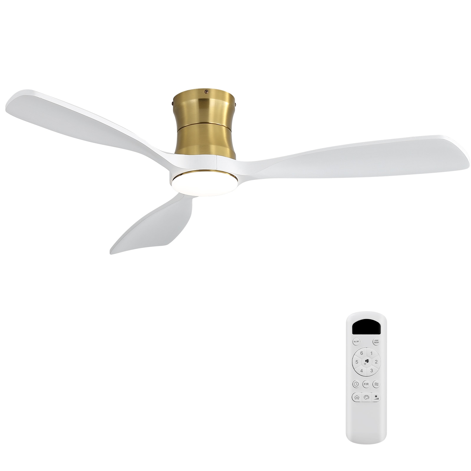 Sevenine Calyx 48 Inch Brushed Gold Flush Mount Ceiling Fan with Light Reversible DC Motor Dimmable Memory Light and Remote Control Included for Bedroom Living Room