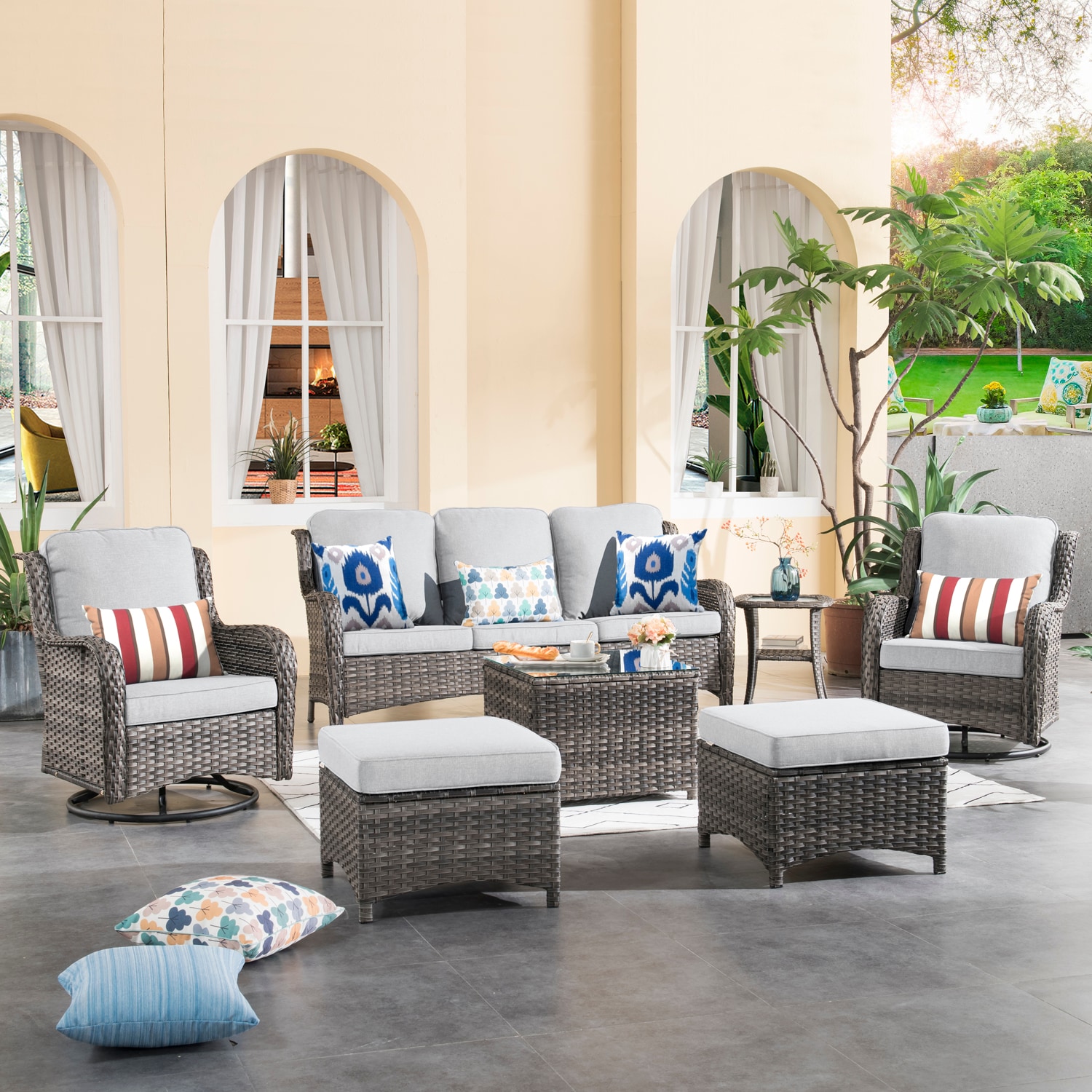 7 Piece Rattan Sectional Sofa Set, Outdoor Conversation Set, All-Weather  Wicker Sectional Seating Group with Cushions & Coffee Table, Morden  Furniture