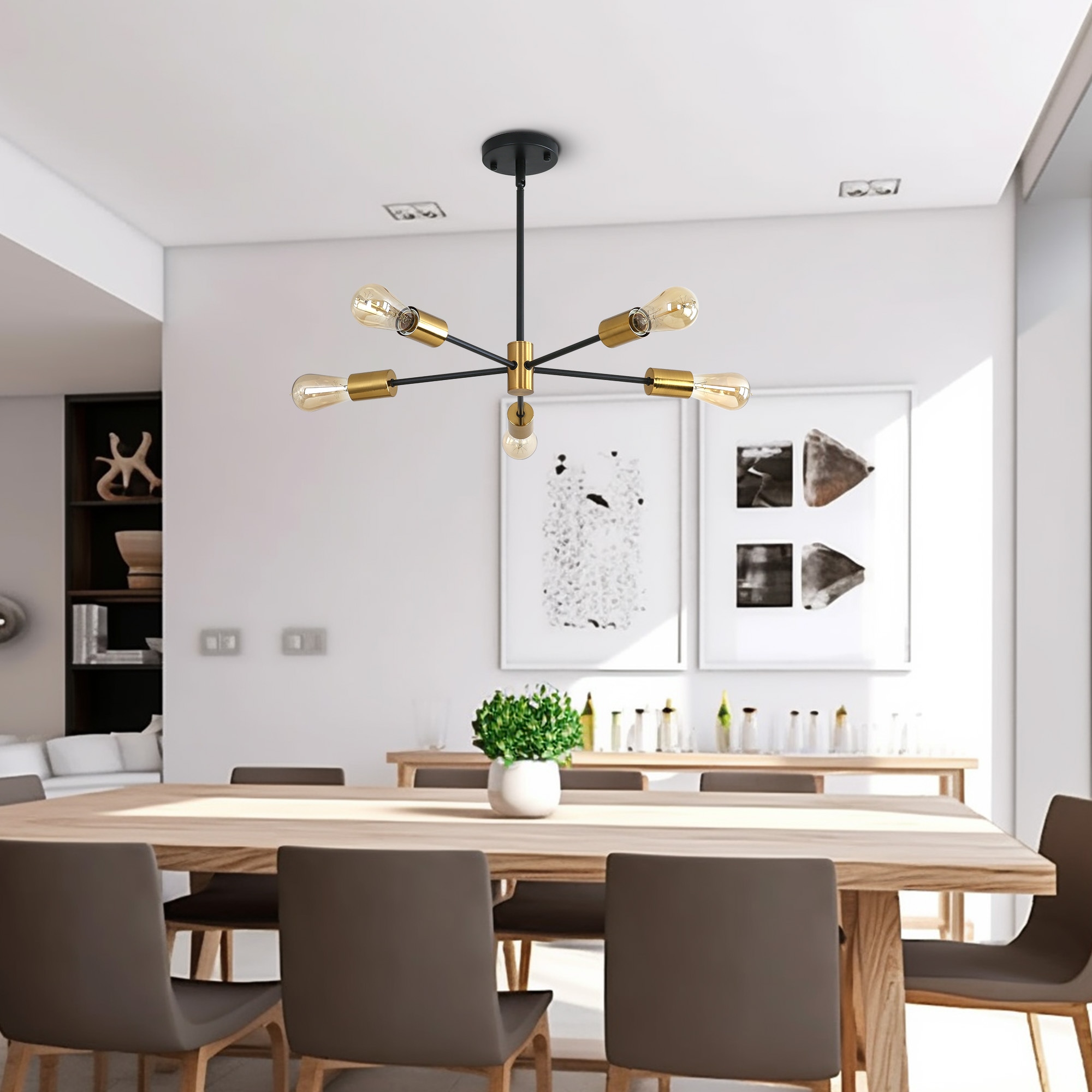 YANSUN 5-Light Matte Black Mid-century LED Dry rated Chandelier in the ...