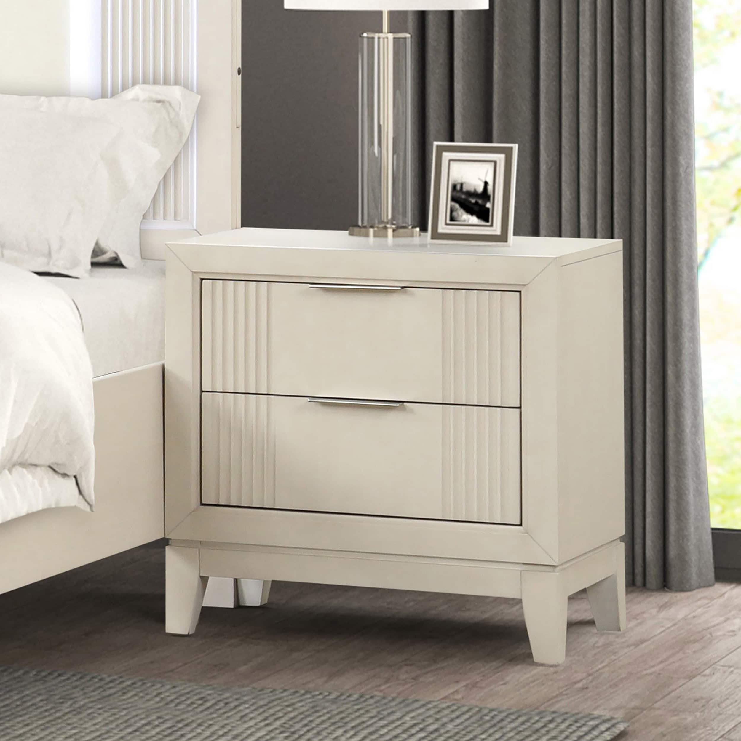Furniture of America IDF-N7700WH-N Quinby Antique White Birch Nightstand