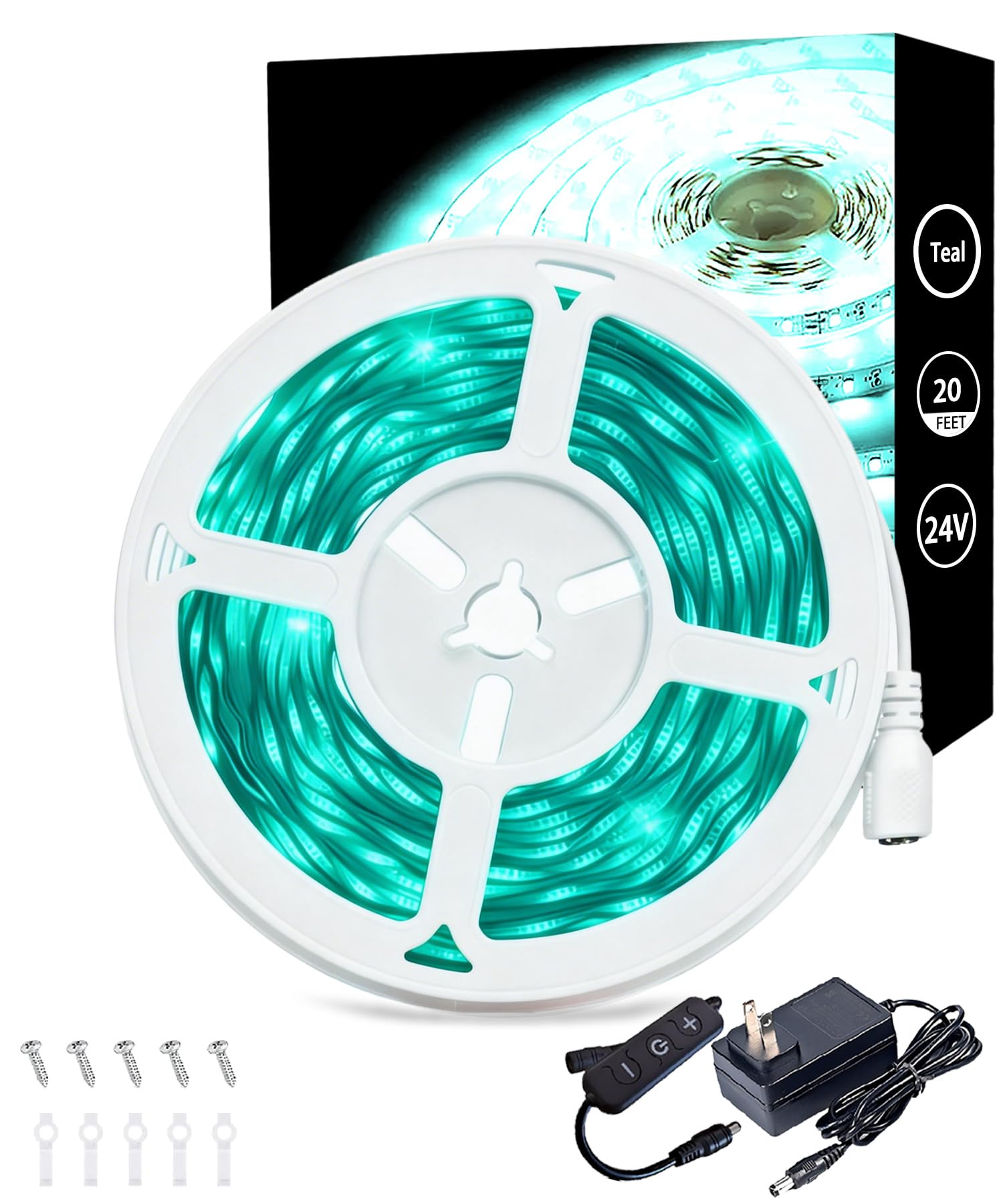 IUEST  20 Feet Teal LED Lights Strip Indoor Rope Lights Easy DIY Cuttable Strip Lights for Fish Tank Bar Room Bathroom Living Room Kitchen