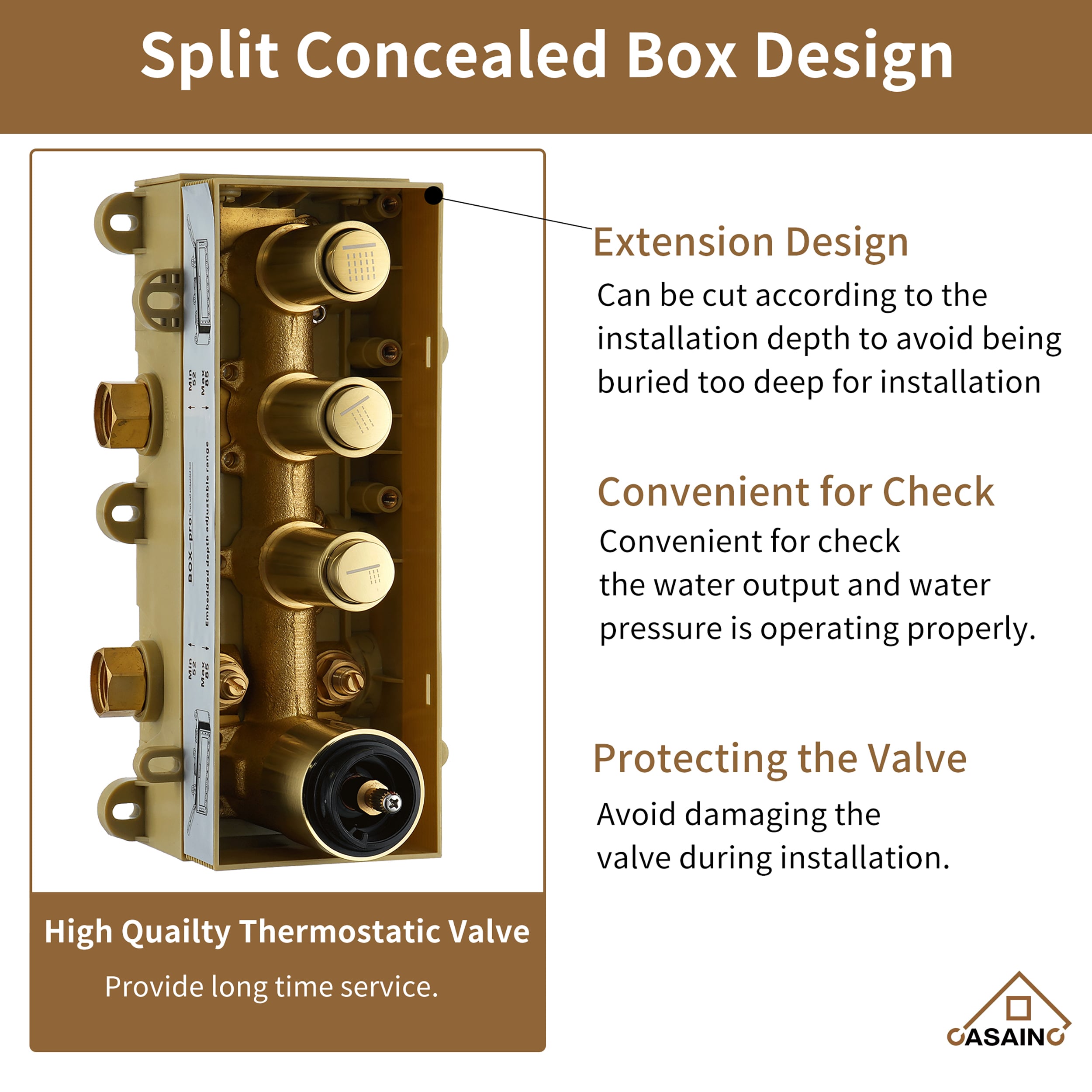 Brushed Gold Wall Mounted Thermostatic Shower System with Body Jets