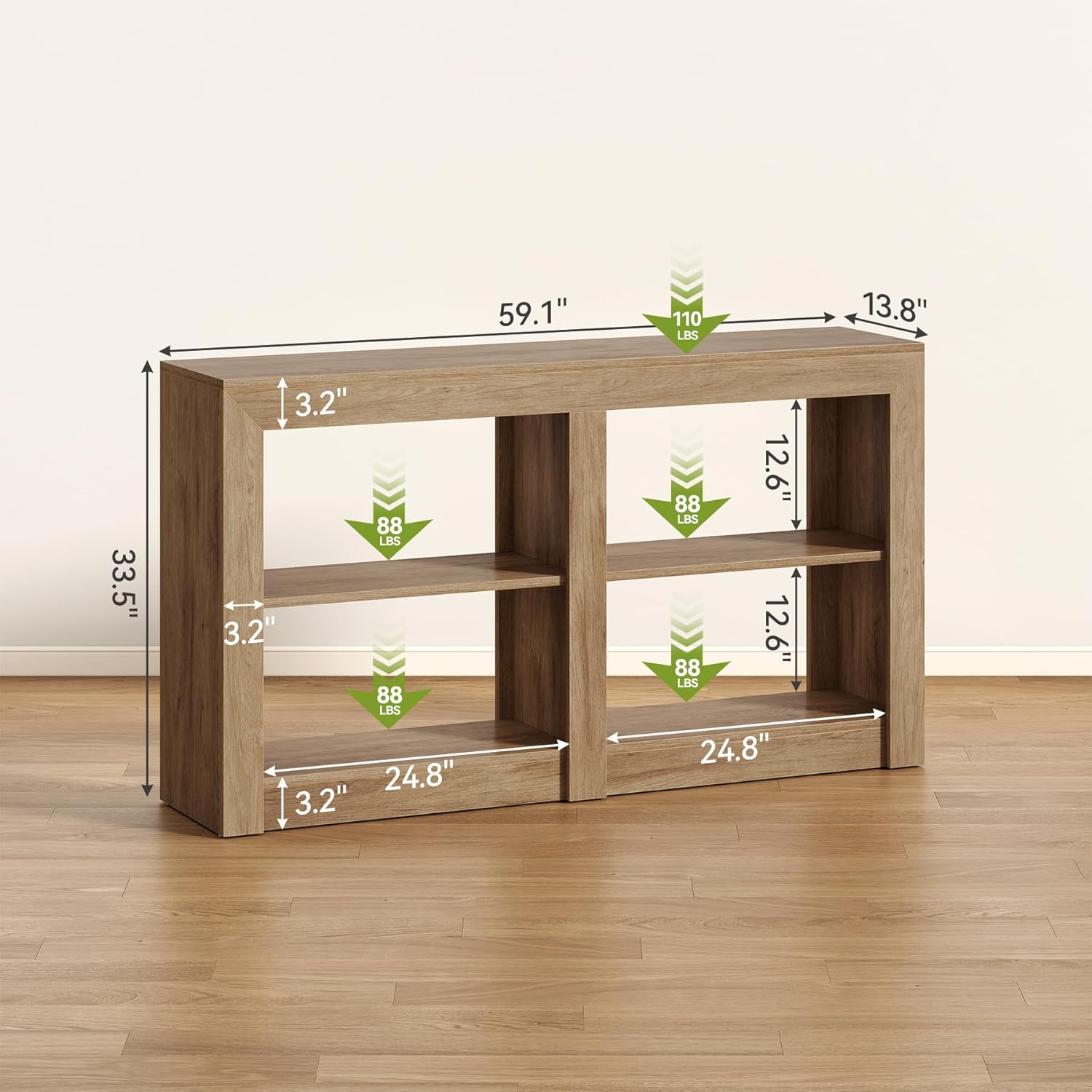 Tribesigns 59 inch W Farmhouse Foyer Oak Console Table with Storage for ...