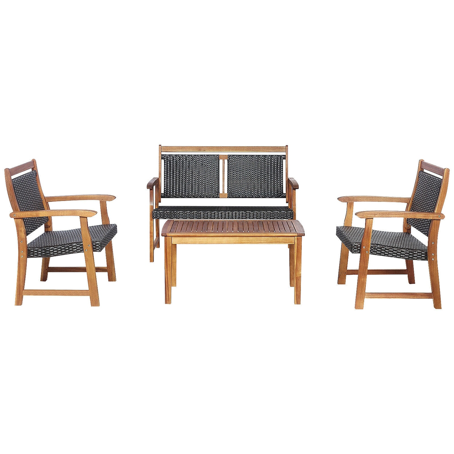 Forclover HYFC-7677 Patio Conversation Sets 4 -Piece Rattan Patio Conversation Set