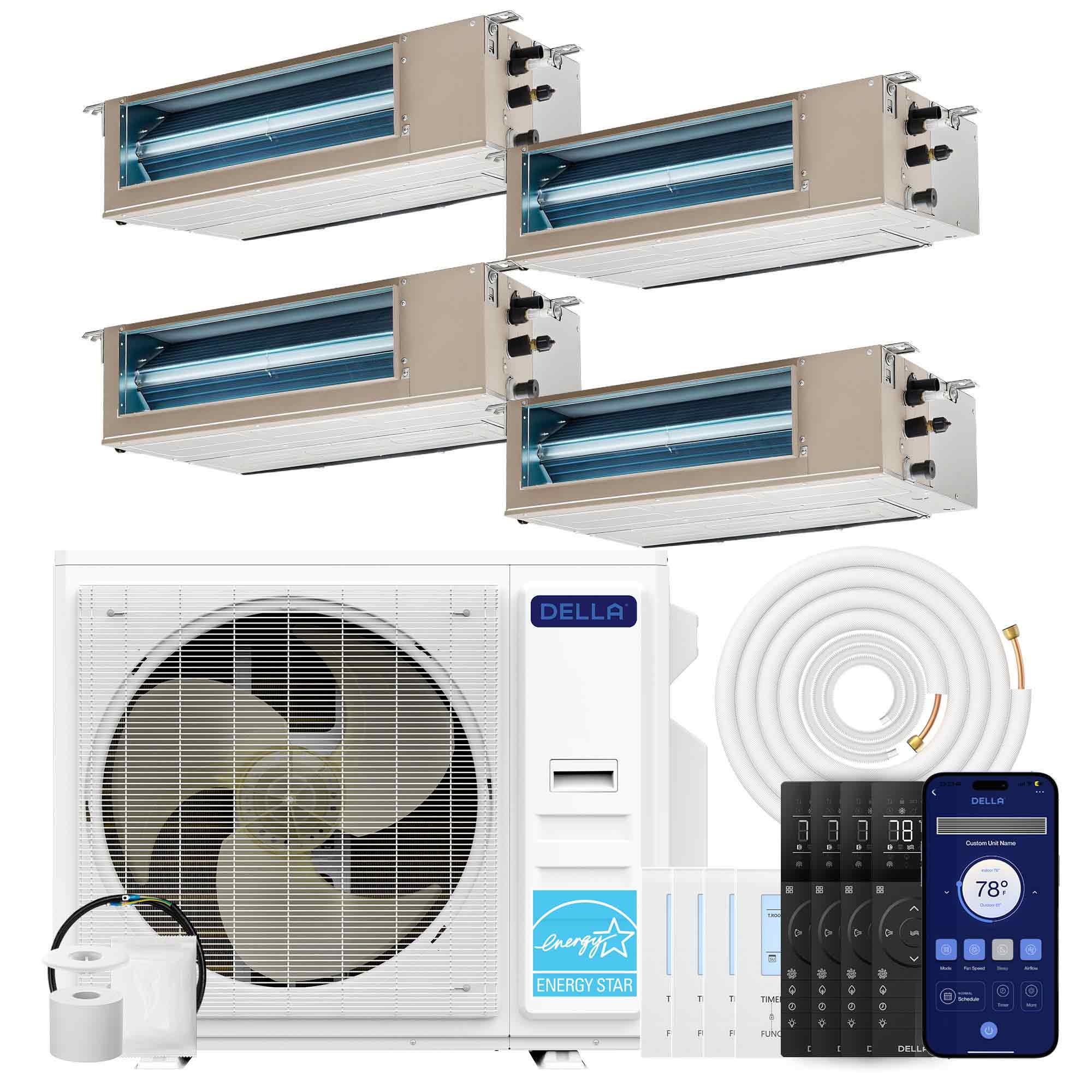 DELLA  41K BTU 4 Zone (9500+11000+11000+11000 BTU) Ducted Mini Split AC