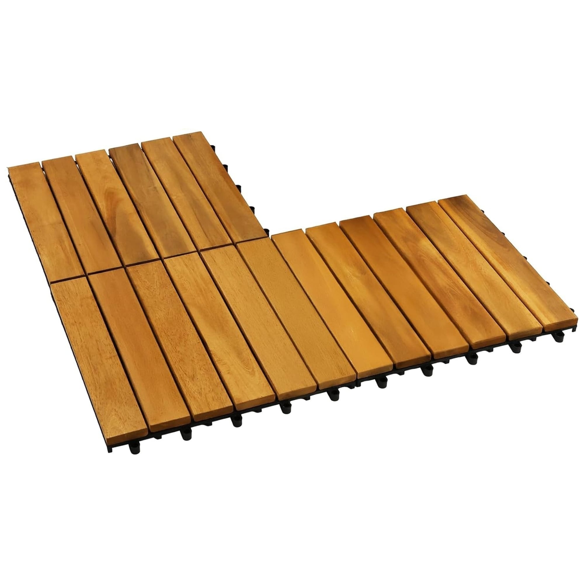 Numhew 12in x 12in x 0.9in 9-Piece Striped Golden Teak Interlocking Deck Tile