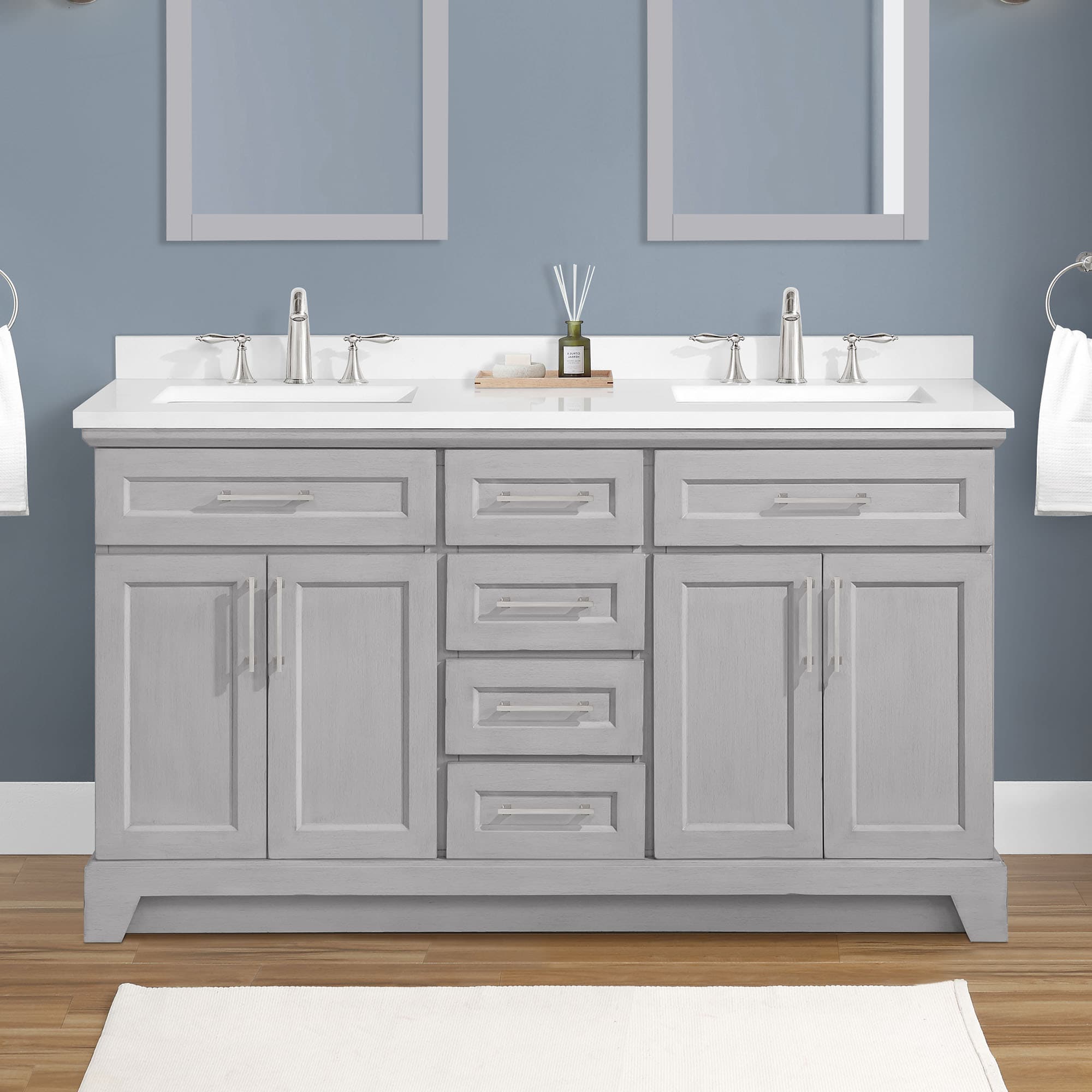 allen + roth FELIX-60VG Felix 60-in Vintage gray Undermount Double sink Bathroom Vanity with White Engineered stone Top