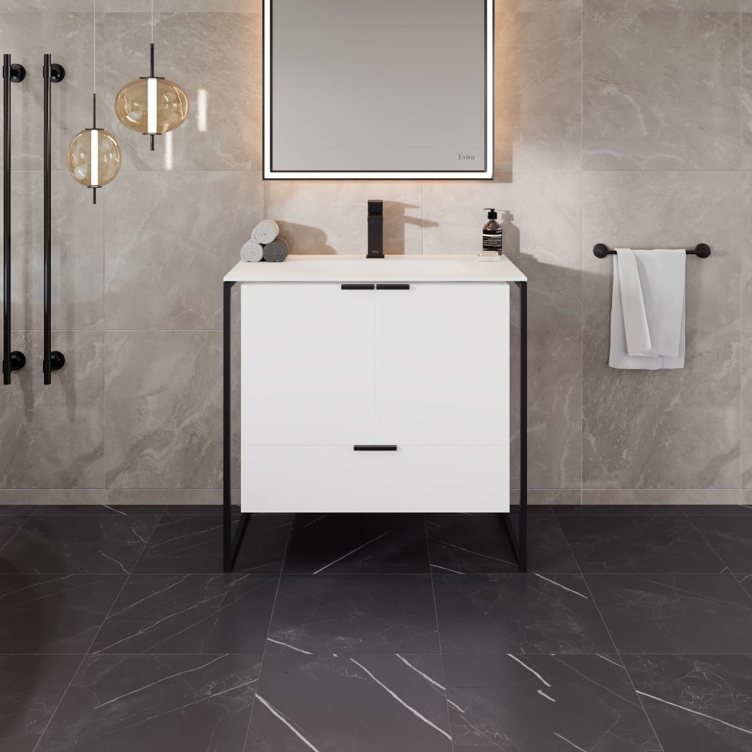 Eviva EVVN11-34WH Onyx 33.75-in White Single Sink Floating Bathroom Vanity with White Solid Surface Top