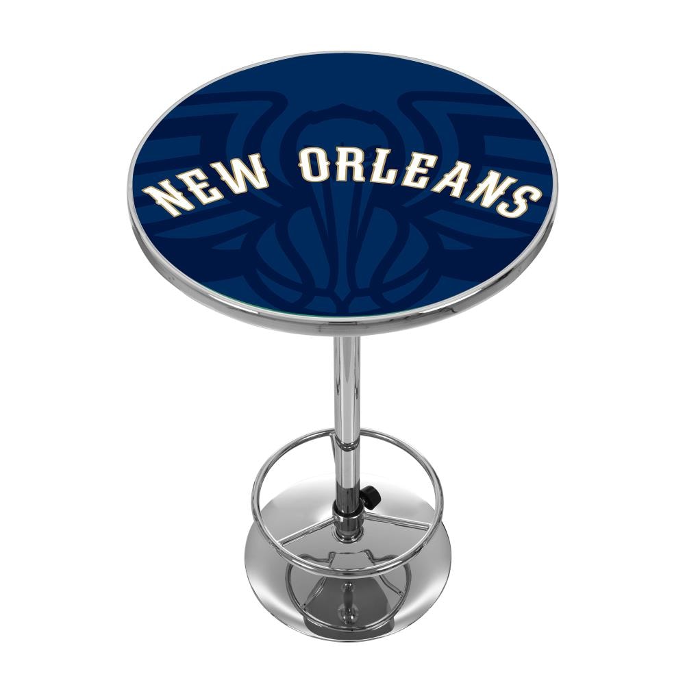 Trademark Gameroom NBA2000-NOP2 New Orleans Pelicans Pub Tables Chrome Round Traditional Bar Table, Composite with Metal Pedestal Base 27.375-in L x 42-in H