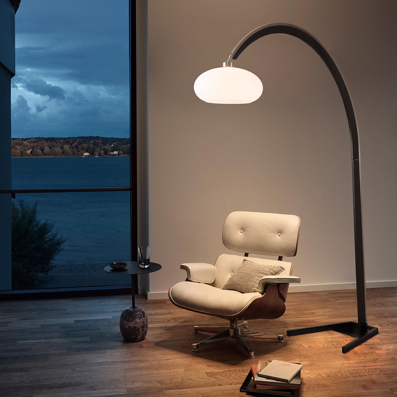 Vaulted 86" Satin Nickel and Black Arc Floor Lamp