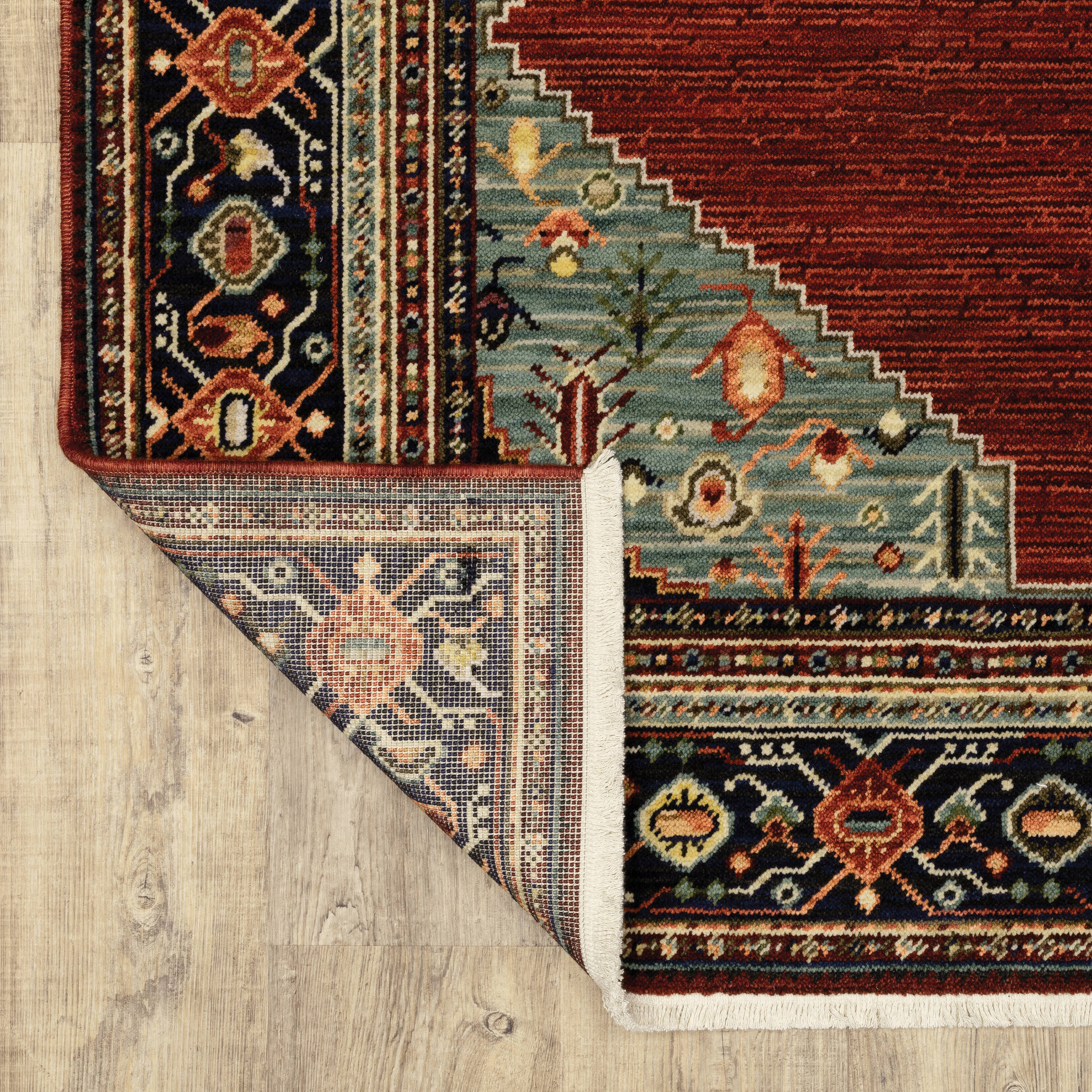 Shiloh Red Wool and Nylon Rectangular Bohemian Area Rug