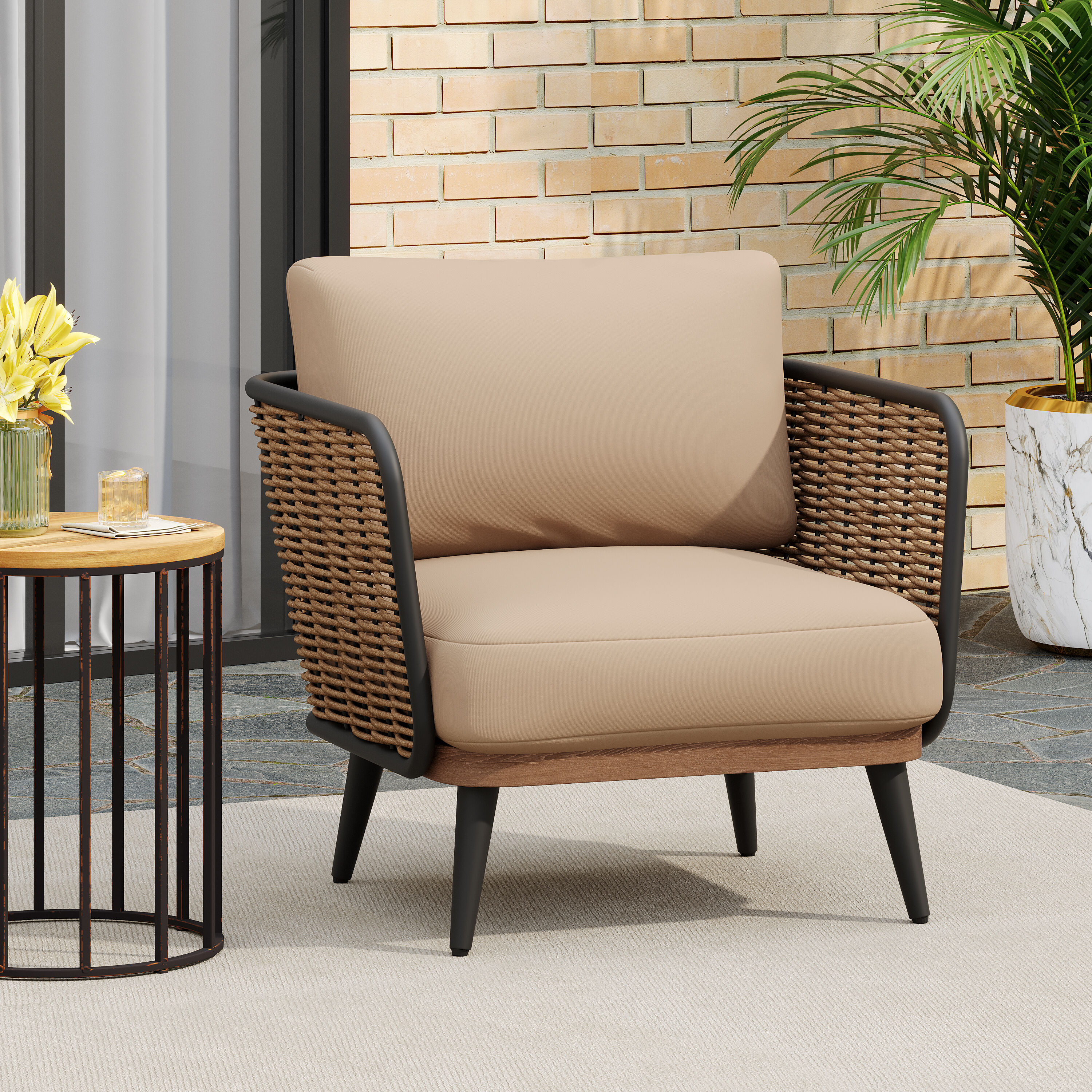 Christopher Knight Home 328157 Raychel Outdoor Patio Wicker Chat Set with Cushions