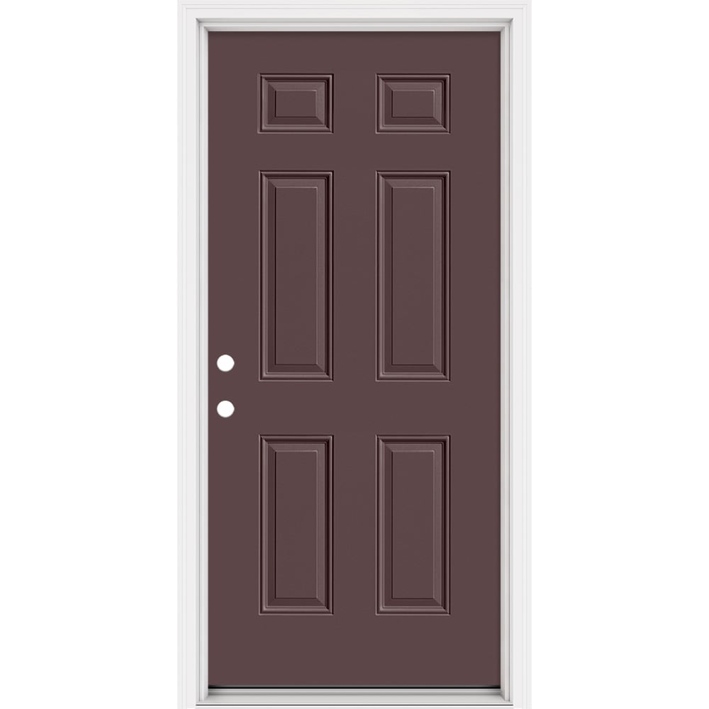 Masonite 321054 36-in x 80-in x 4-9/16-in Steel No glass Right-hand inswing Currant Painted Prehung Front Door with Brickmould Insulating core