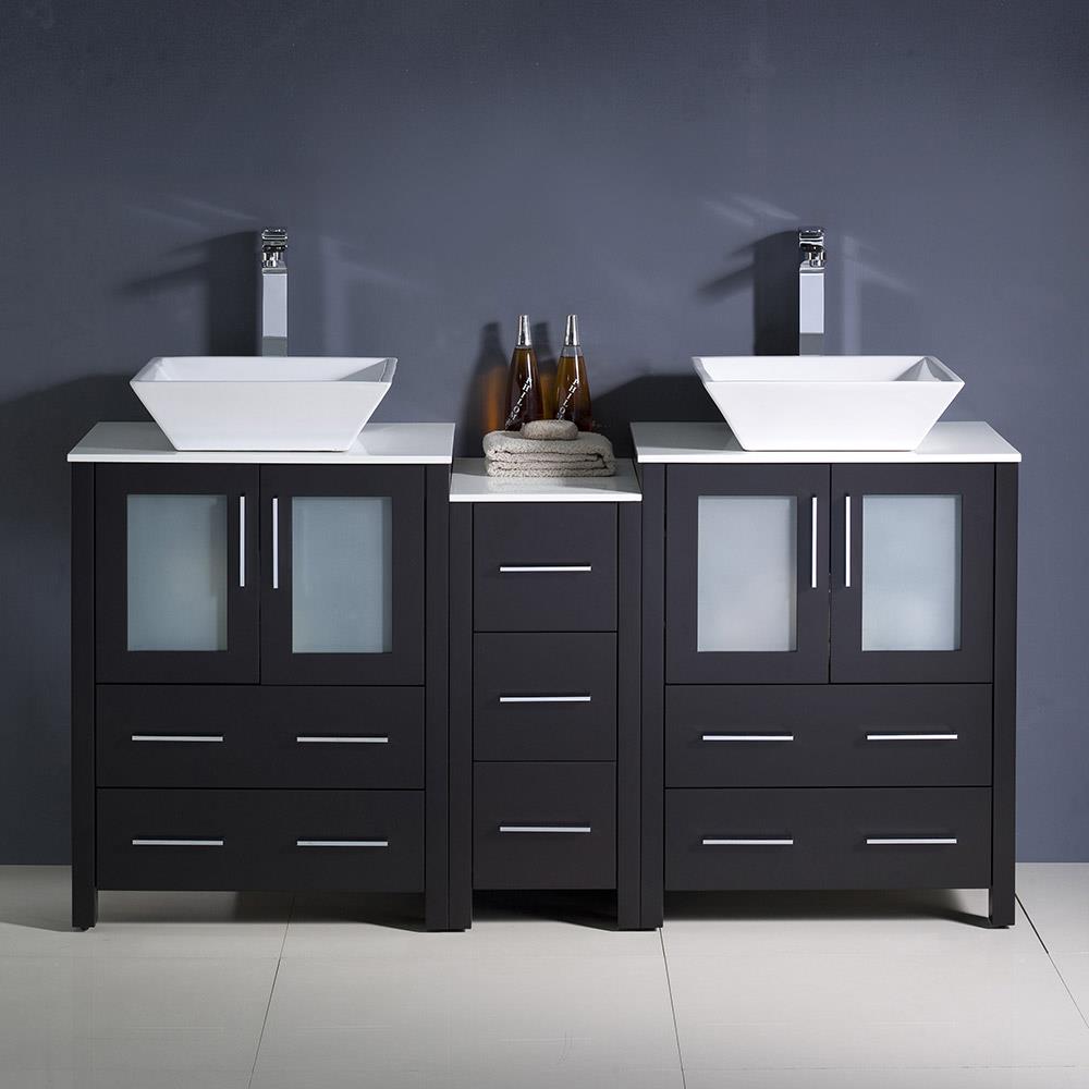 Fresca FCB62-241224ES-CWH-V Torino 60-in Espresso Double sink Bathroom Vanity with White Ceramic Top