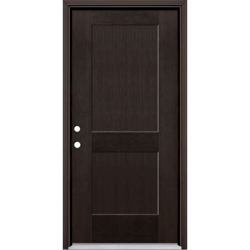 Masonite 5204075 Logan 36-in x 80-in x 4-9/16-in Fiberglass No glass Right-hand inswing Walnut Stained Prehung Front Door with Brickmould Insulating core