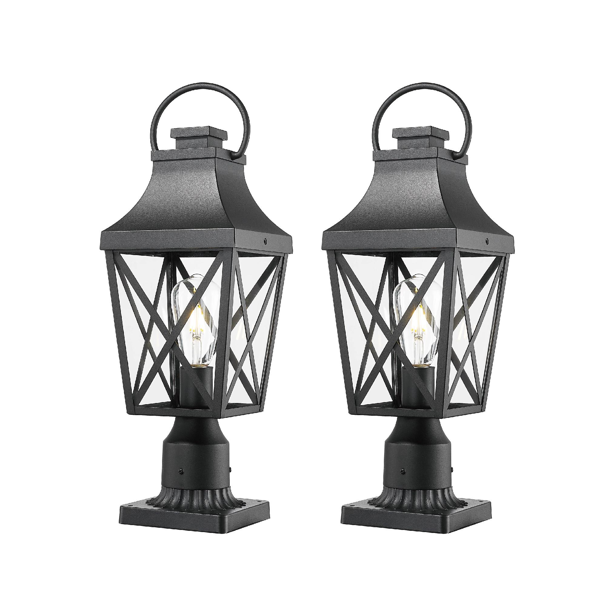 Bayfeve 2 Pack Black Outdoor Post Lantern Waterproof Light with Pier Mount and Clear Glass Shade (Bulb Not Included)