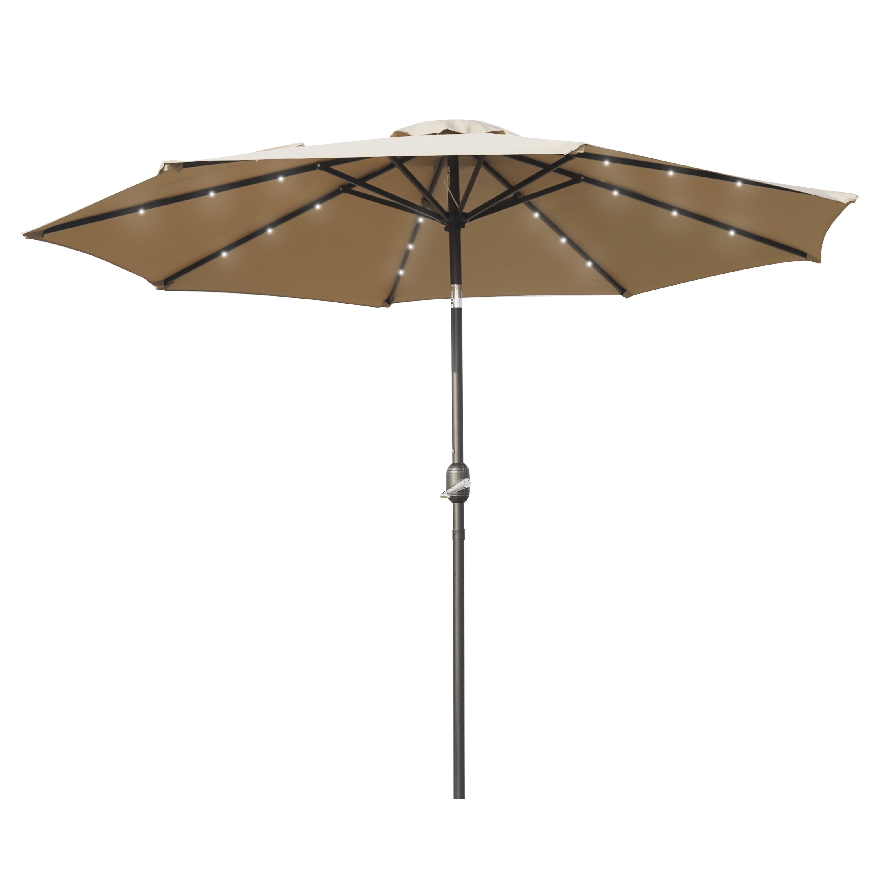 Leisuremod SUBL-9BG 8.8-ft Aluminum Beige Crank Garden Patio Umbrella with Lights