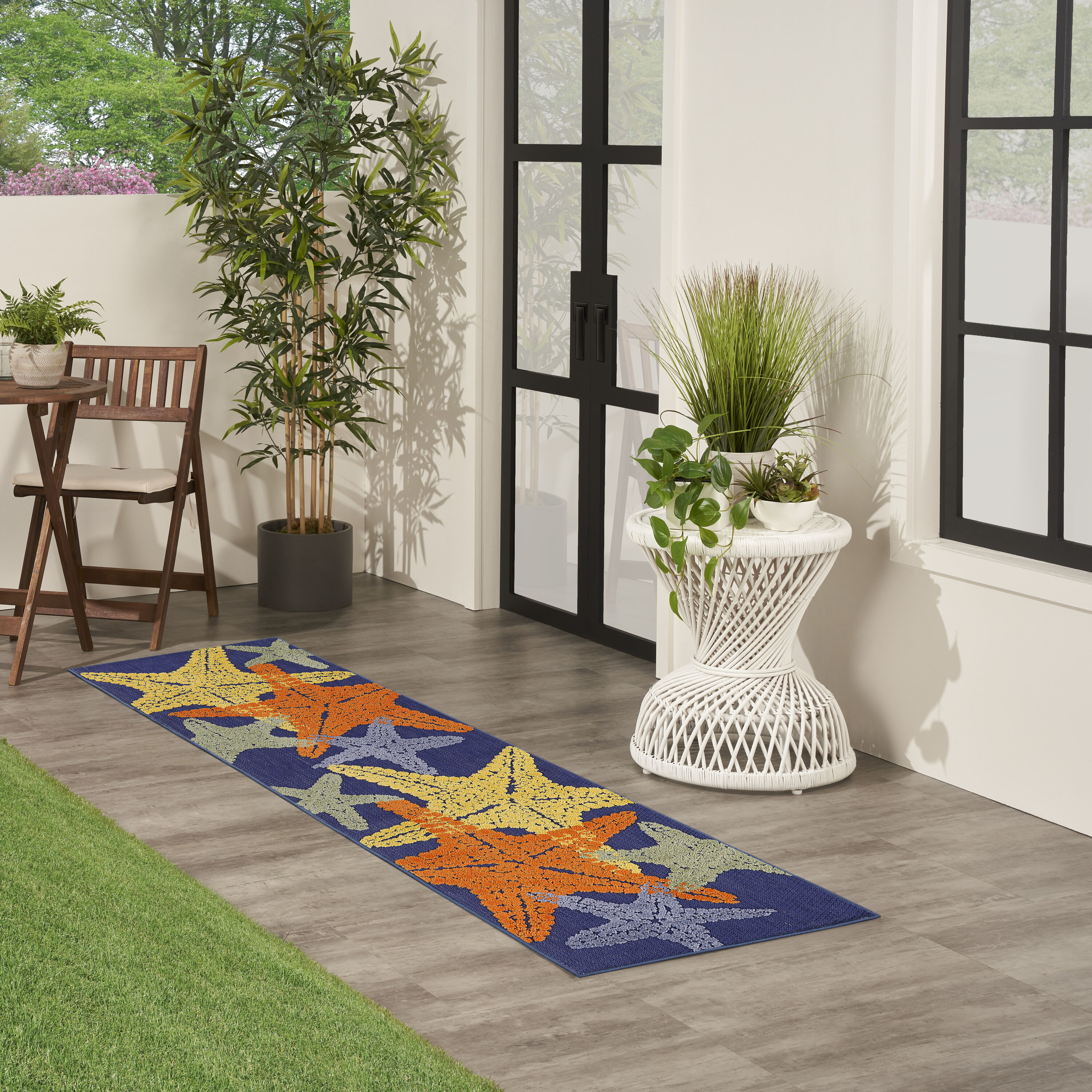 Nourison Home 099446921697 2 x 6 (ft) Loomed Polypropylene Blue Multicolor Rectangular Indoor/Outdoor Animal print Tropical Area rug