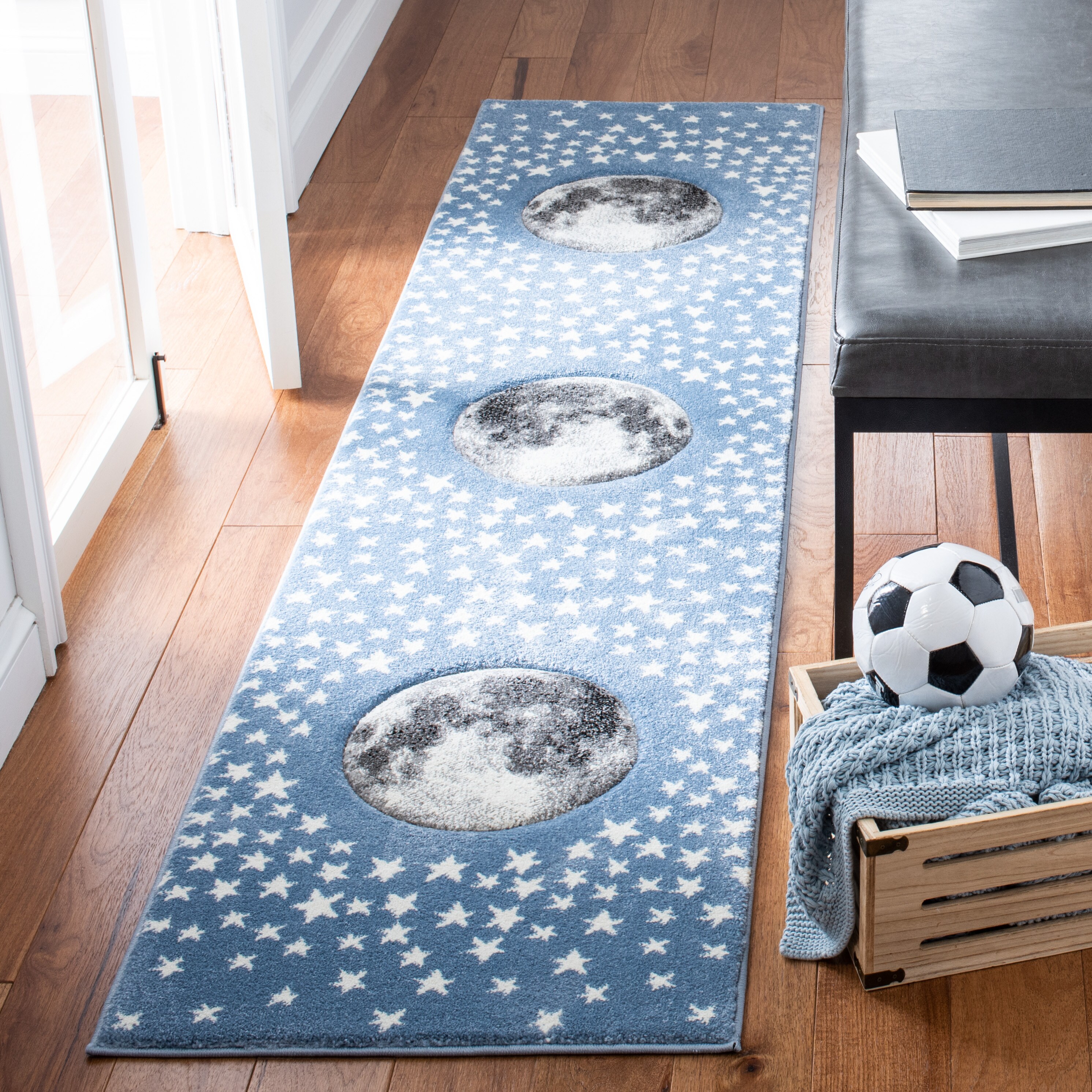 Carousel Kids 135L Light Blue/Grey 2ft x 8ft Runner Rug