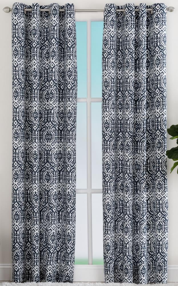 LIVING LOGIC X773  .02784ZBG 63-in Navy Geometric Light filtering Grommet Single curtain panel