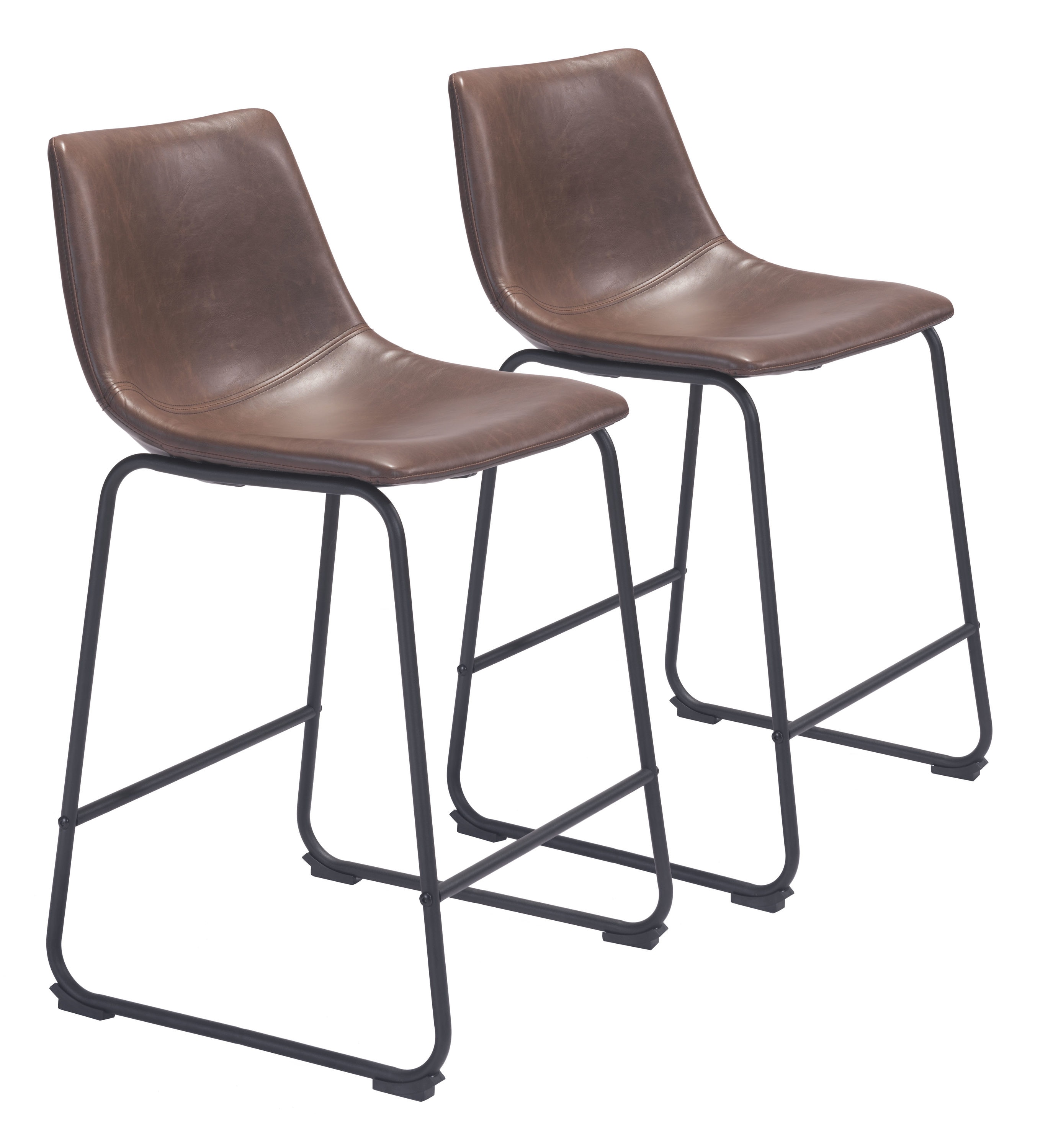 Zuo Modern 109323 Smart Set of 2 Vintage Espresso 24-in H Counter height Upholstered Metal Bar Stool Back