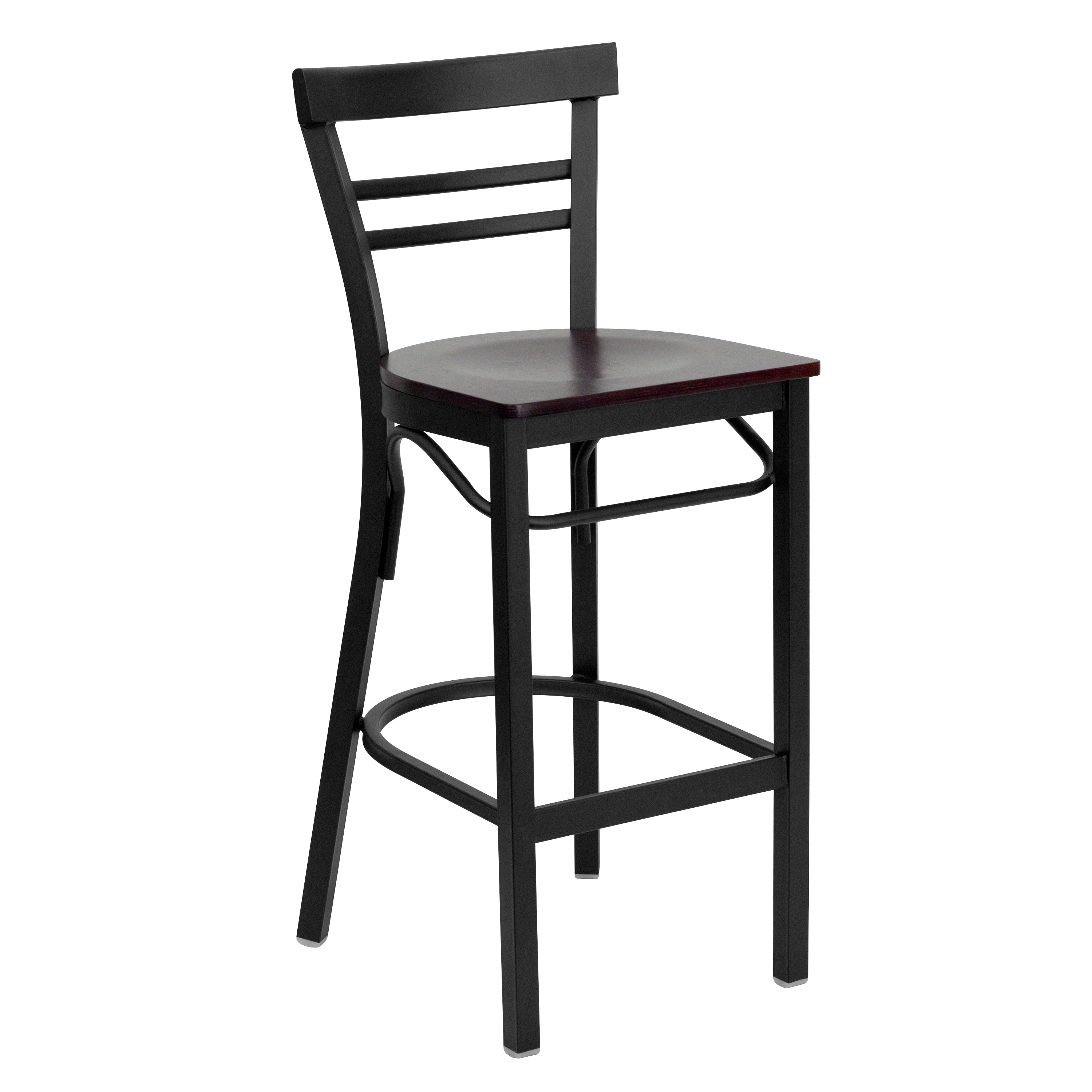 Flash Furniture 812581017199 Mahogany Wood Seat/Black Metal Frame 27.13-in H Counter height Square seat Metal Bar Stool and Back