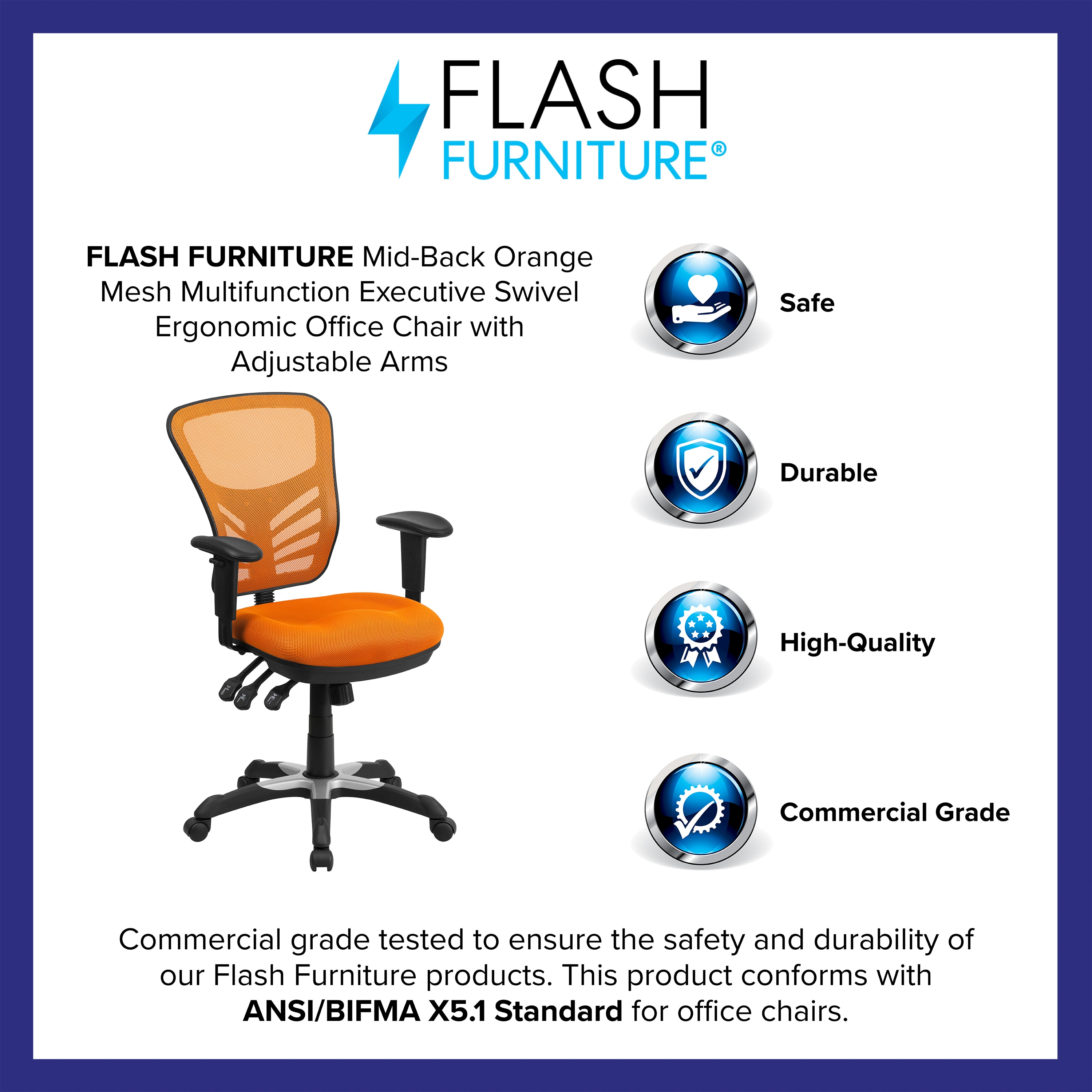 Orange Mesh Mid-Back Executive Swivel Chair with Adjustable Arms