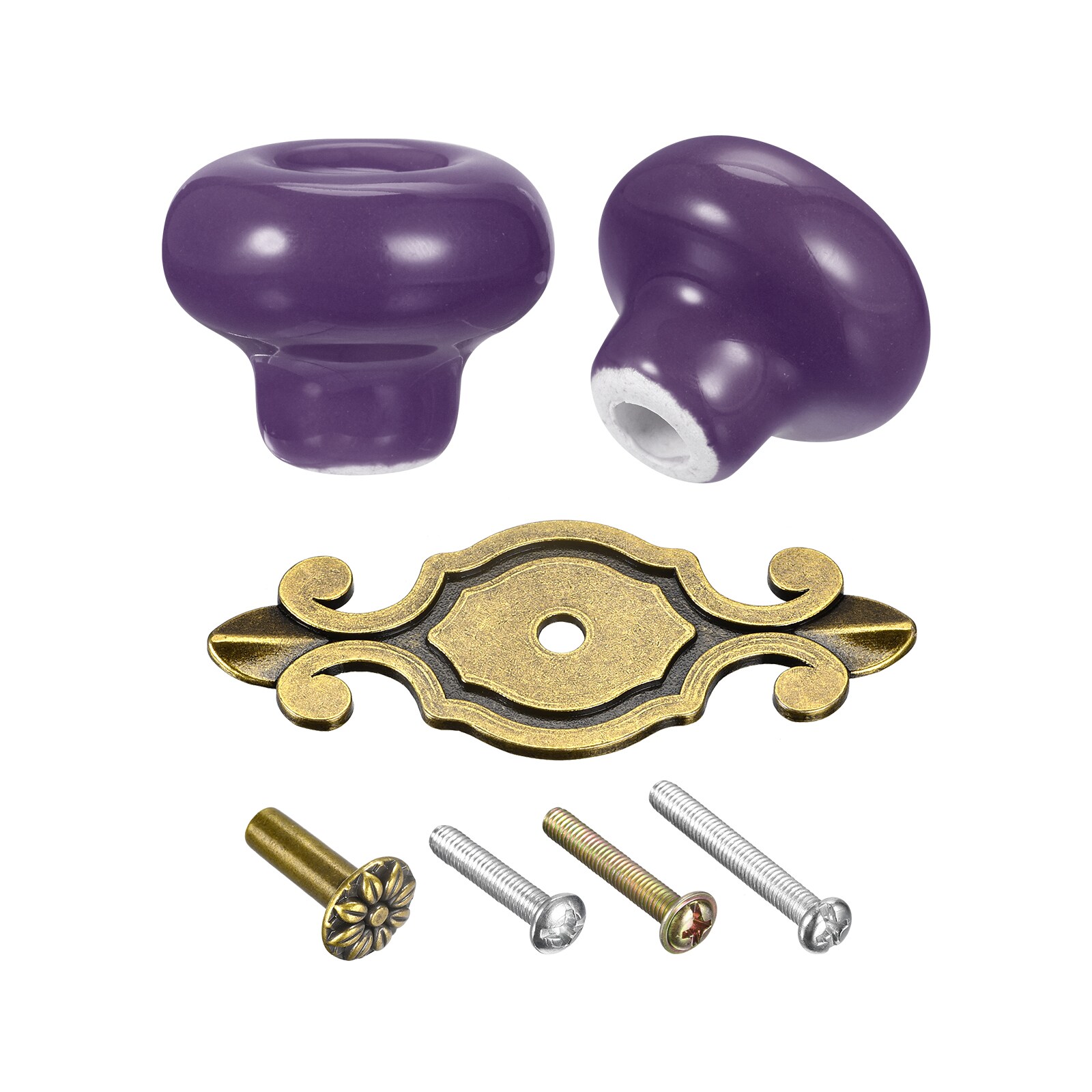 Unique Bargains S25093000UX4360 Ceramic Drawer Knobs 4Pcs Vintage Handles Pulls 32mm/1.26inch Dia. Knob for Dressers Cupboard Wardrobe W Base and Screws Purple - Thumbnail