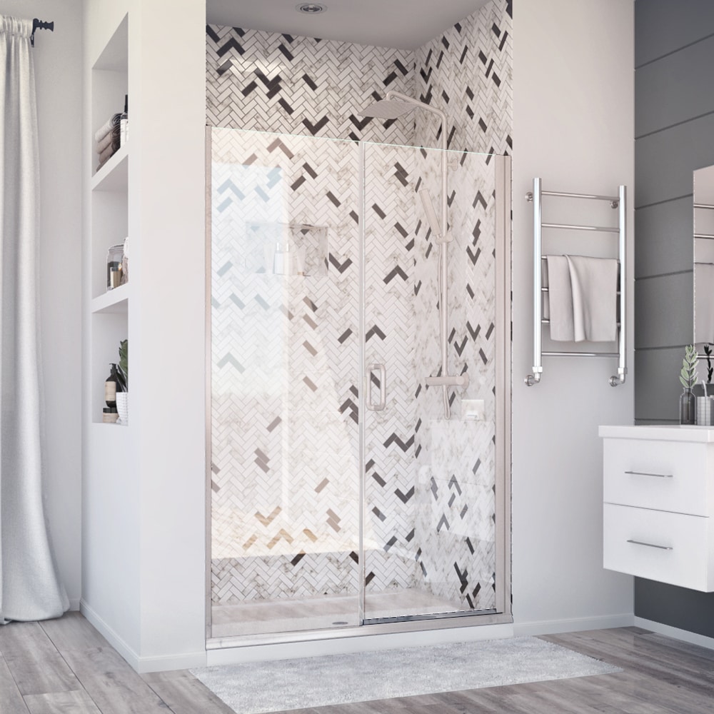 Holcam DESD180BNKCLR4771HS Distinctive Elite Brushed Nickel 46-1/16-in to 47-in W x 71.375-Inches H Semi-frameless Hinged Shower door 1/4-in Thick Clear Glass