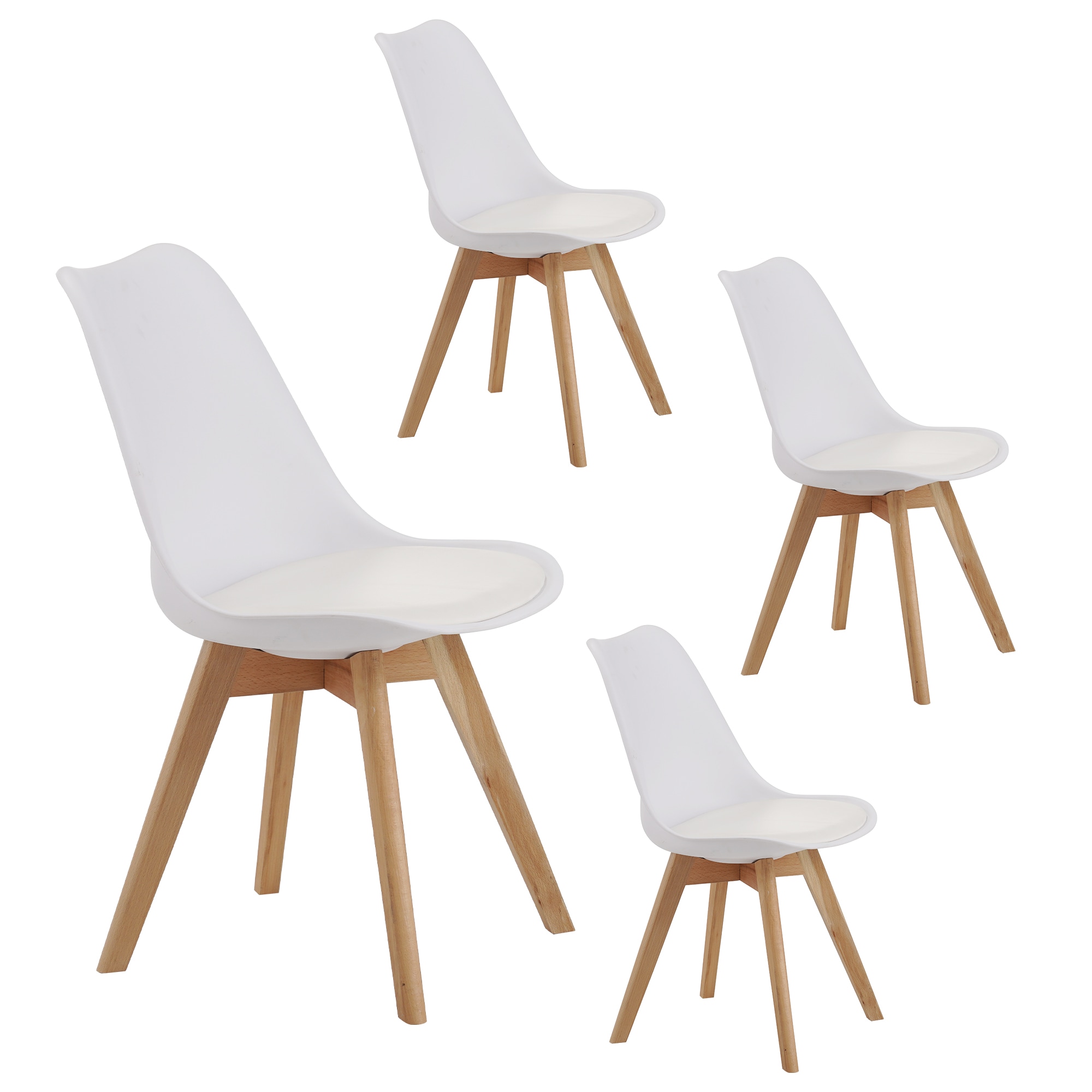 GDFStudio 353770 Eli Mid-Century Modern Wooden Dining Chairs - Set of 4 White