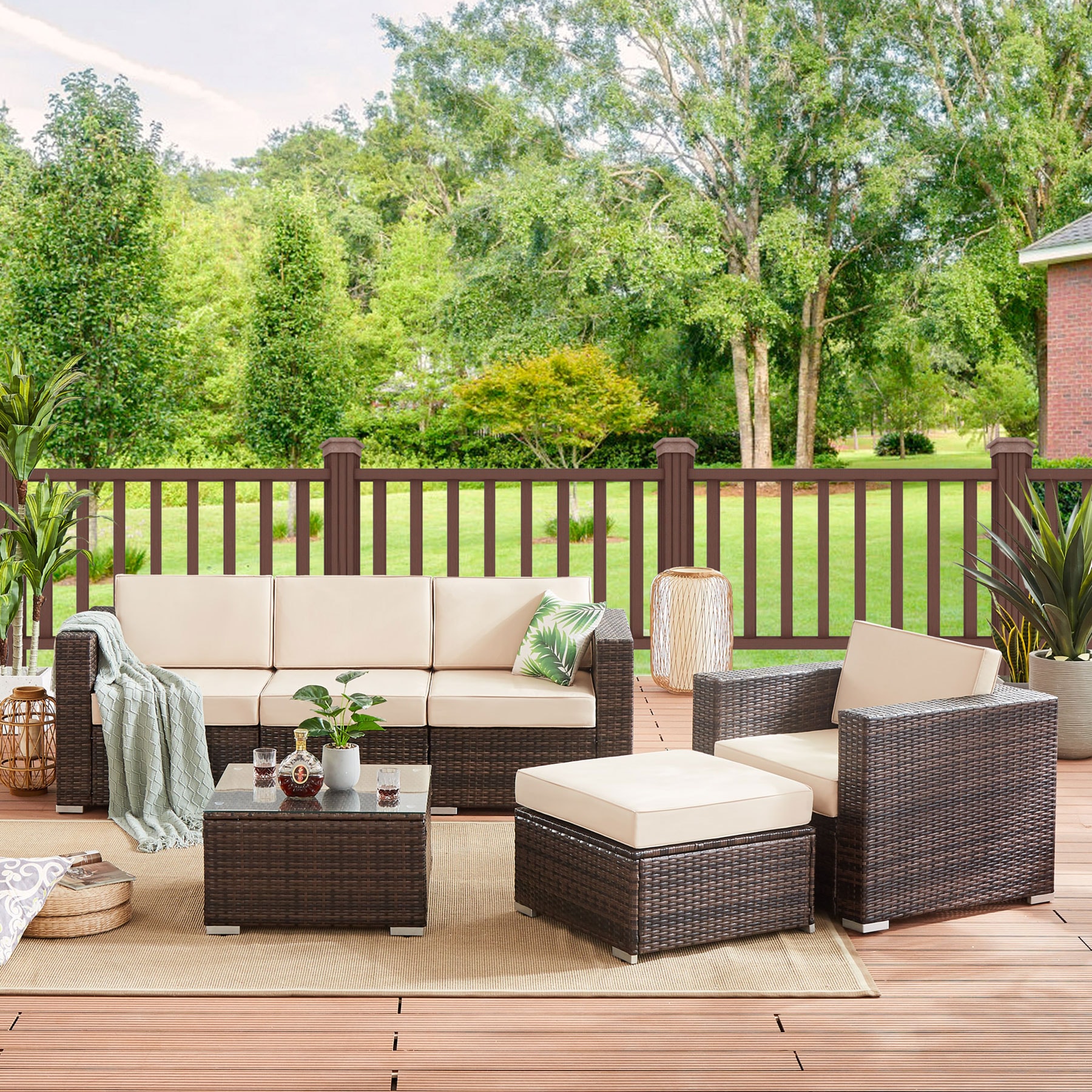 Tribesigns Hoyq006-bnbn Wicker Outdoor Sectional With Brown Cushion(S ...