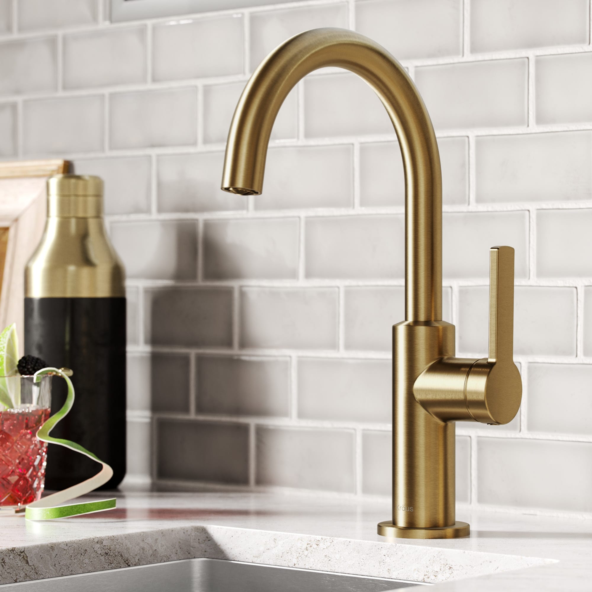 Kraus Oletto Brushed Brass Single Handle Bar and Prep Kitchen Faucet in ...