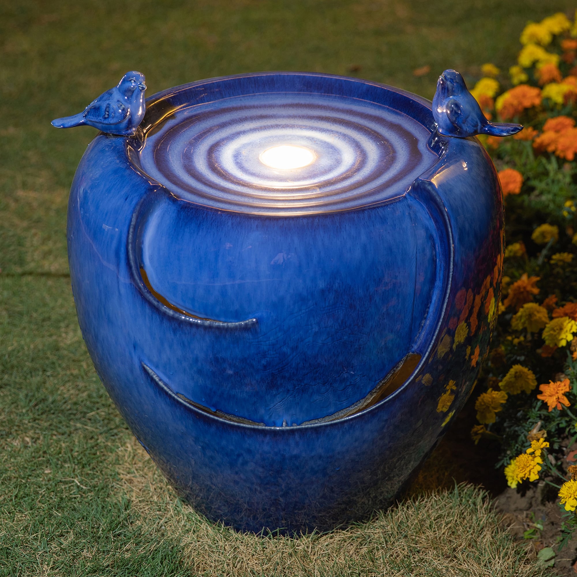 Glitzhome 2007300019 19.5-in H Ceramic Fountain Statue Outdoor Fountain Pump Included