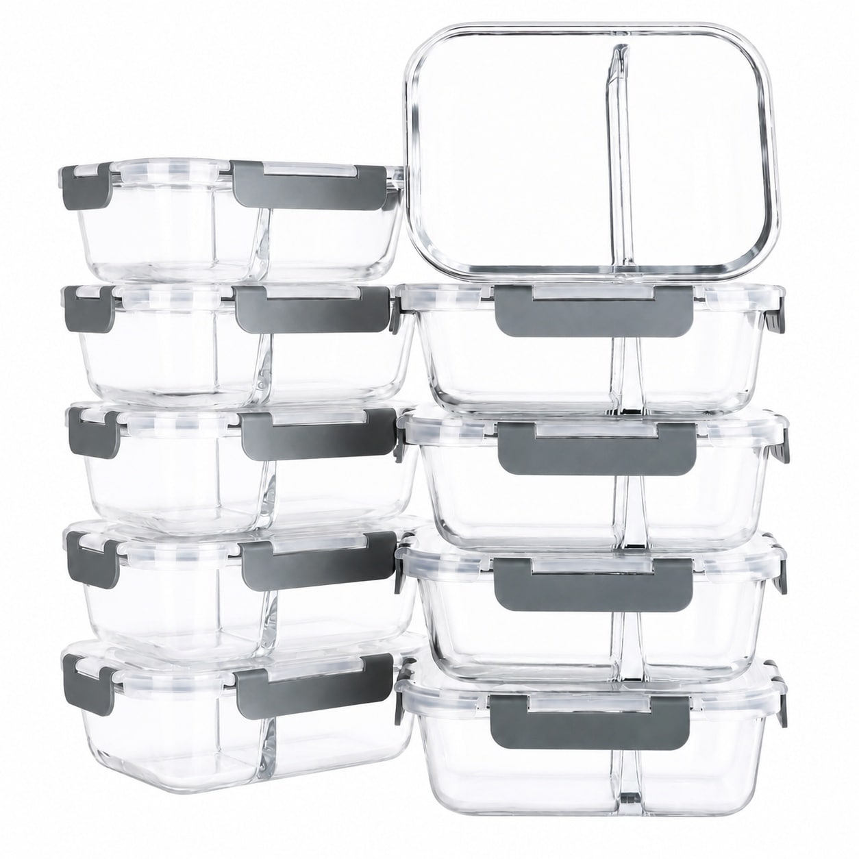 Aoibox  30 Oz Glass Meal Prep Containers with 2 Compartments and Airtight Lids Set of 10 Microwave and Freezer Safe