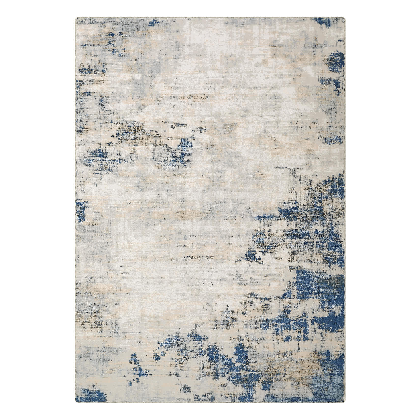 Qeetex SUNNY-PHO-15R2SB3U 5 x 7 ft Polyester Blue/Yellow Rectangular Indoor Modern Abstract Machine Washable Area Rug