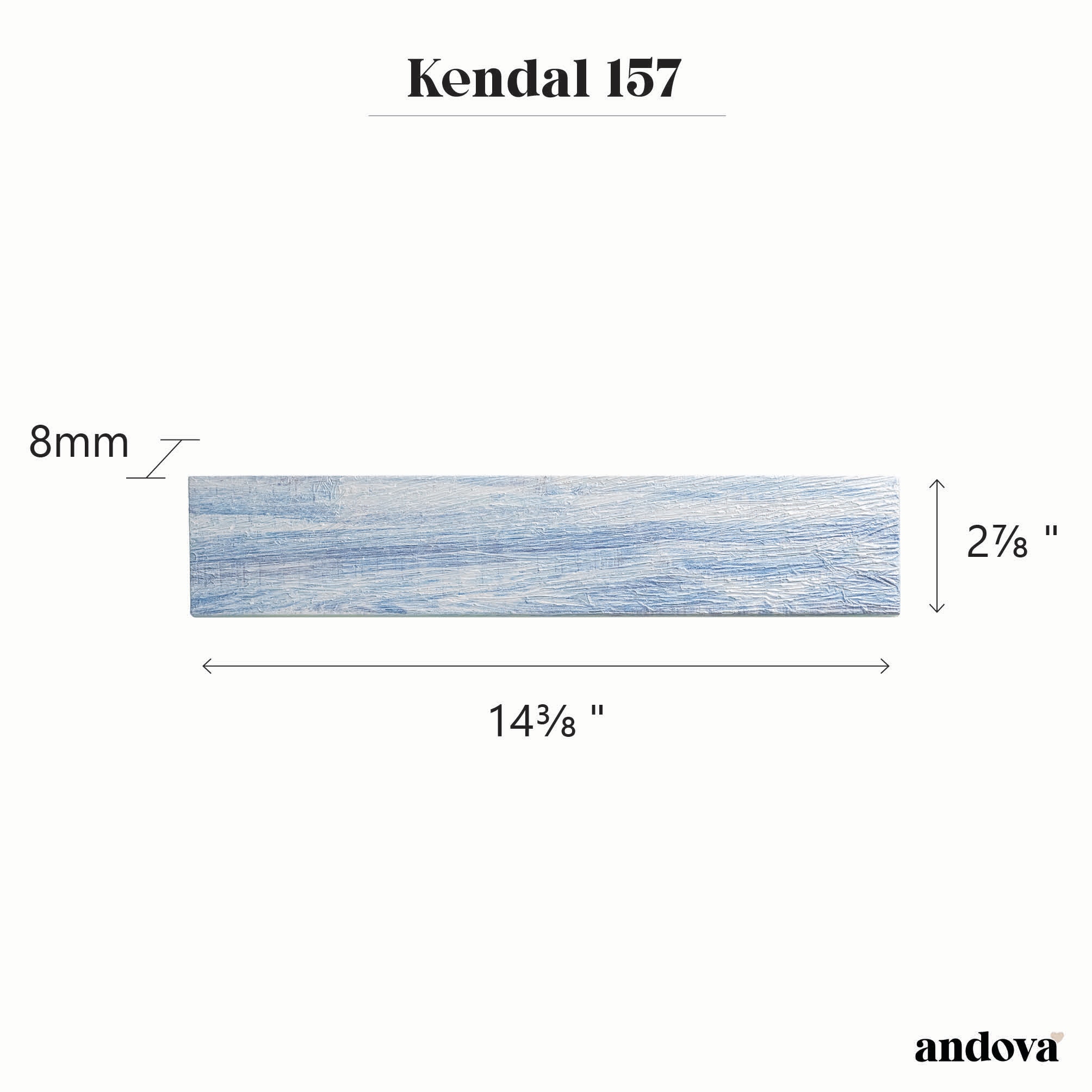 Kendel 3" x 14" Ash Blue Glass Wood Look Subway Tile