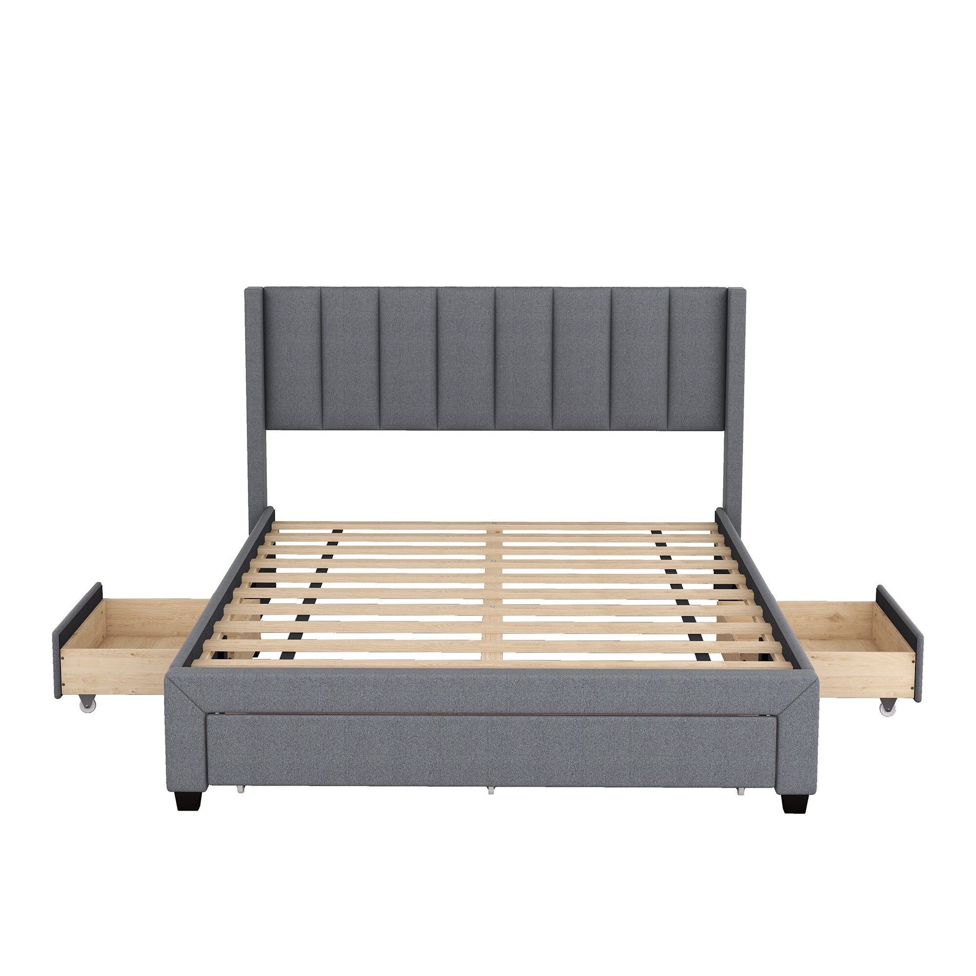 Yiekholo Gray Queen Wood Upholstered Bed with Storage at Lowes.com