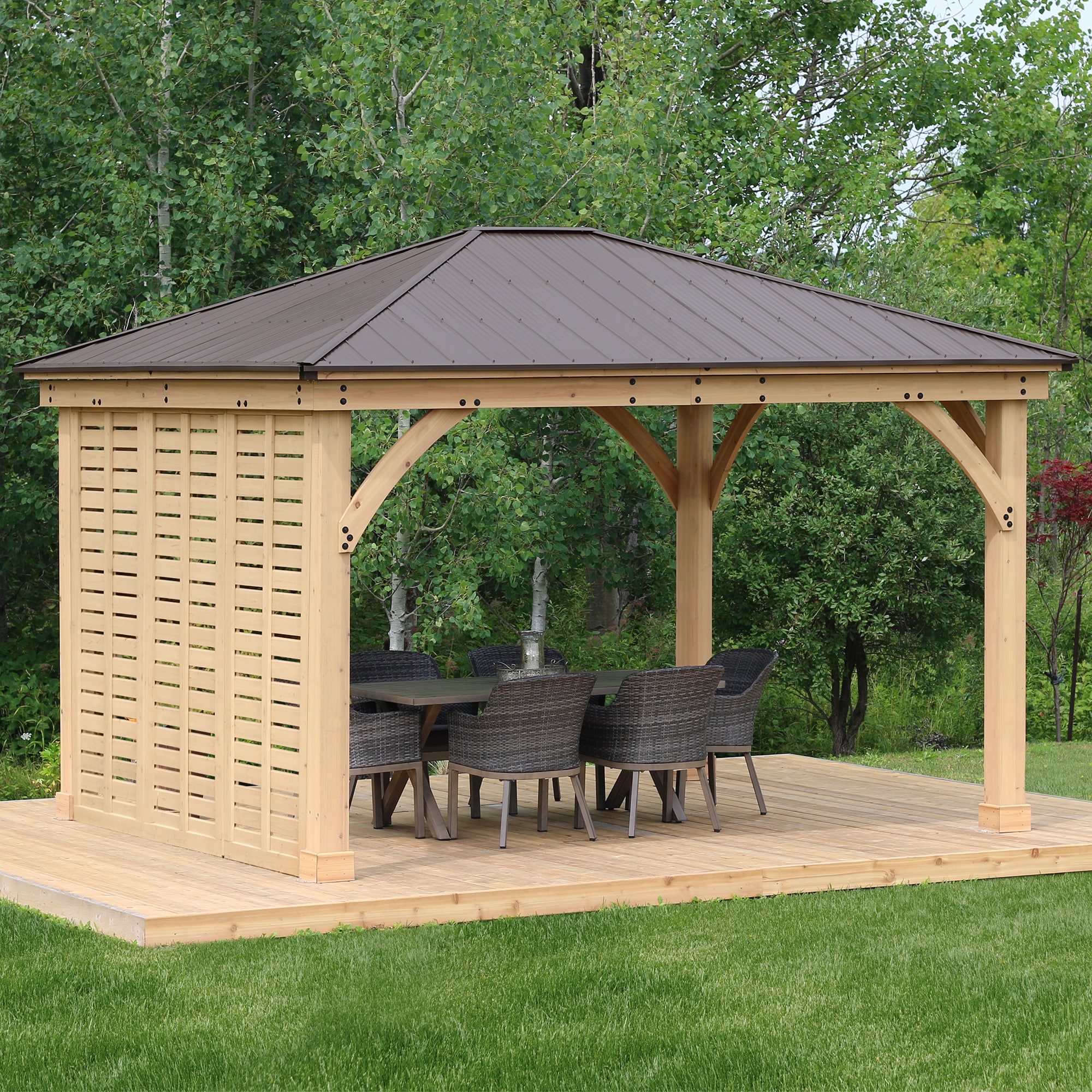 Yardistry 10-ft x 12-ft Meridian Rectangle Natural Cedar Stain Wood ...