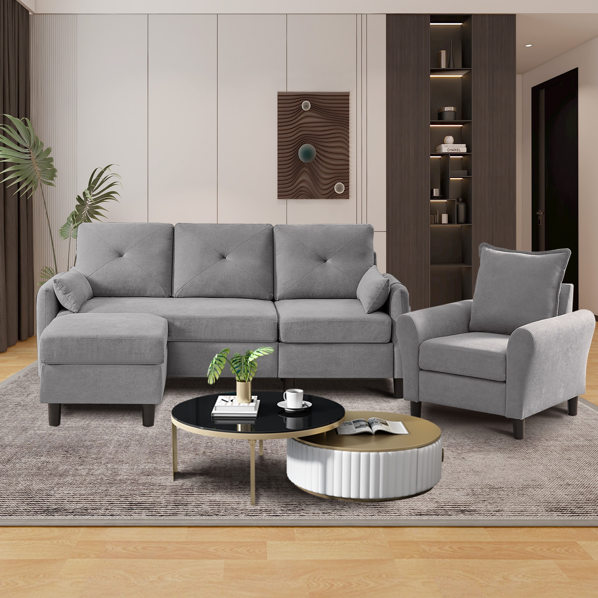 Jarenie YMX0223 Modern 3 -Piece Polyester/Polyester blend Light Grey Living Room Set #YMX0223LG