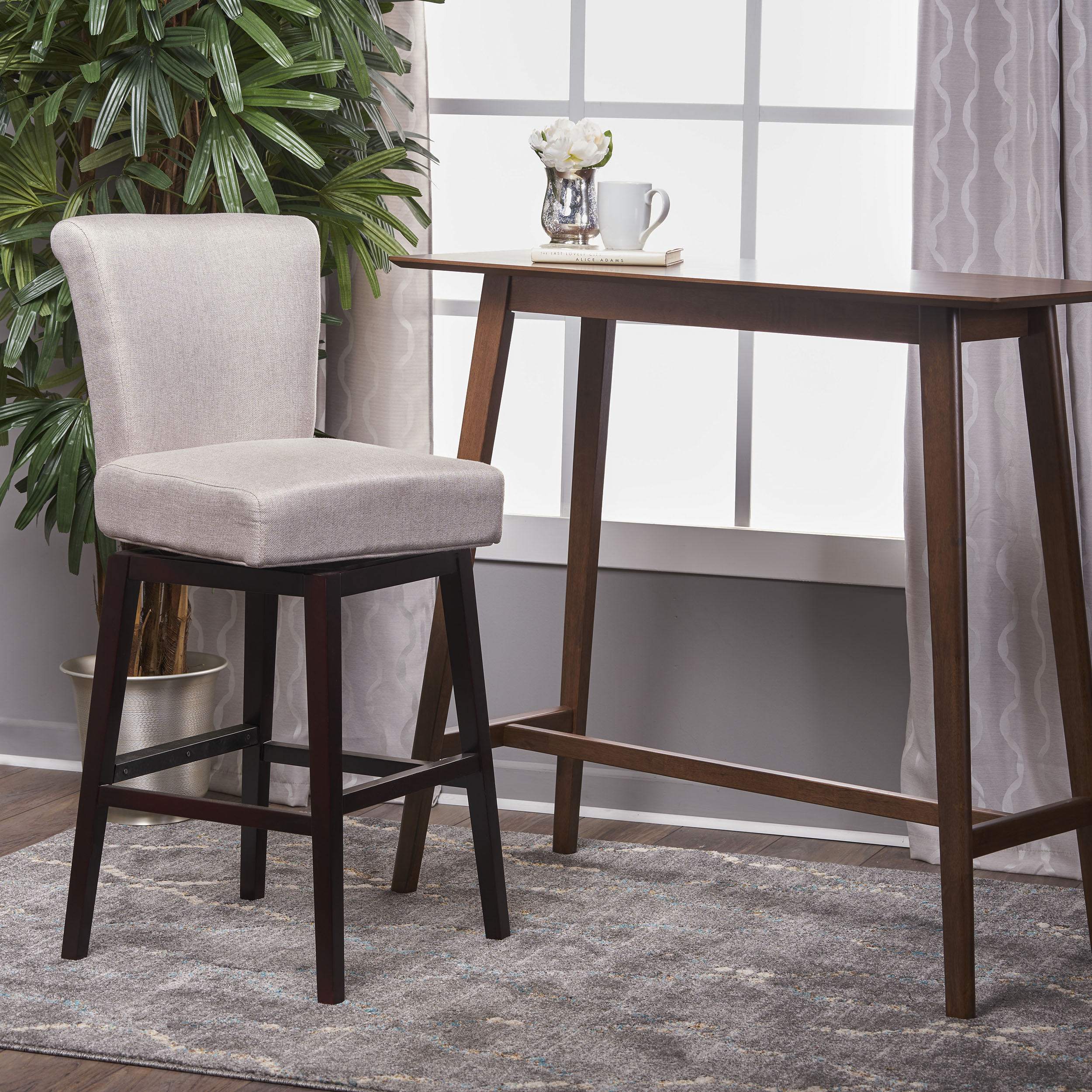 ModernLuxe L3P-57177.00FWHT 30.75 Inch Swivel Height Bar Stools wood Framefabric Sponge cushion and Upholstered BarstoolsSimple style bar chair Bar Chairs for Kitchen IslandBedroomDining Room.