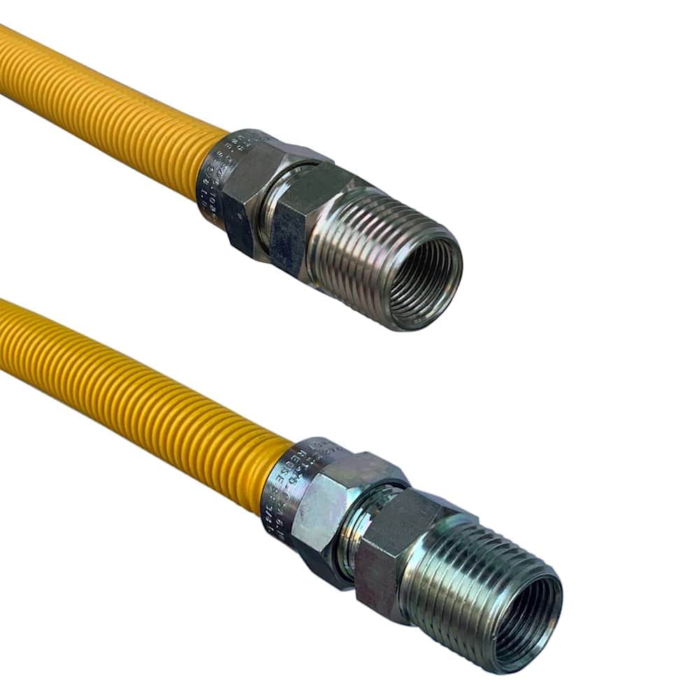  G72108 1/2 Inch OD (3/8 Inch ID) X 18 Inch Long, 1/2 Inch Male Pipe Thread X 1/2 Inch Male Pipe Thread, Yellow Coated Corrugated Stainless Steel Gas Connector