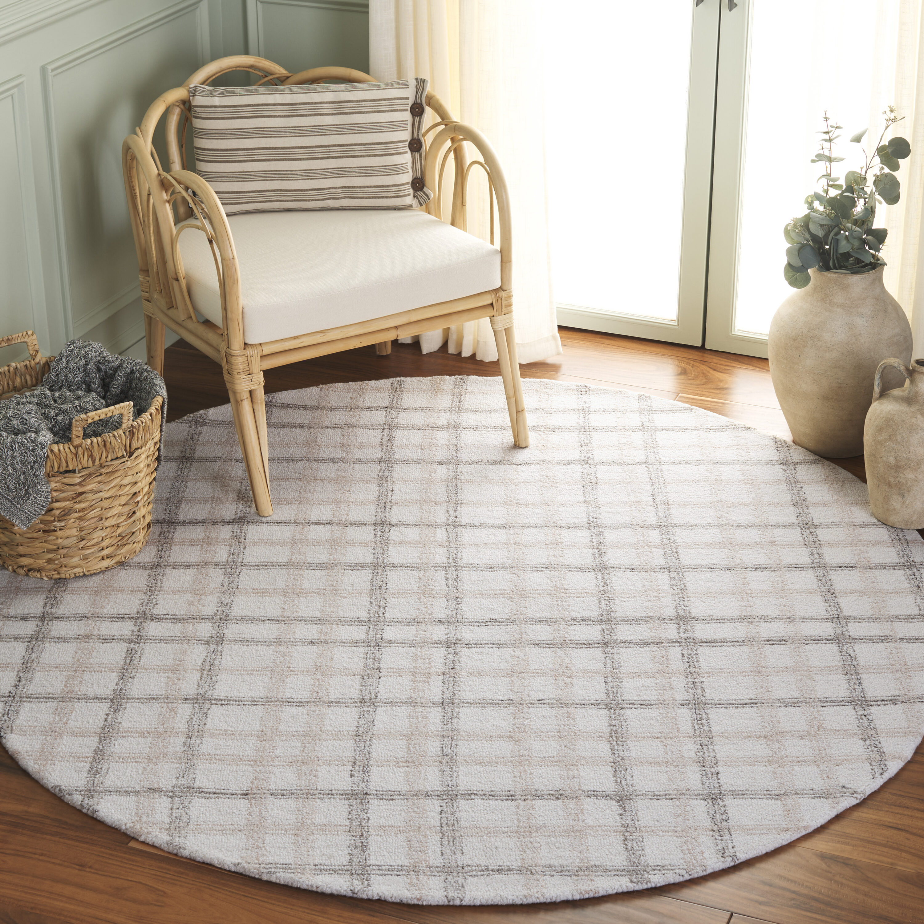  Ebony 141 Beige/Ivory Contemporary 6ft x 6ft Round Rug