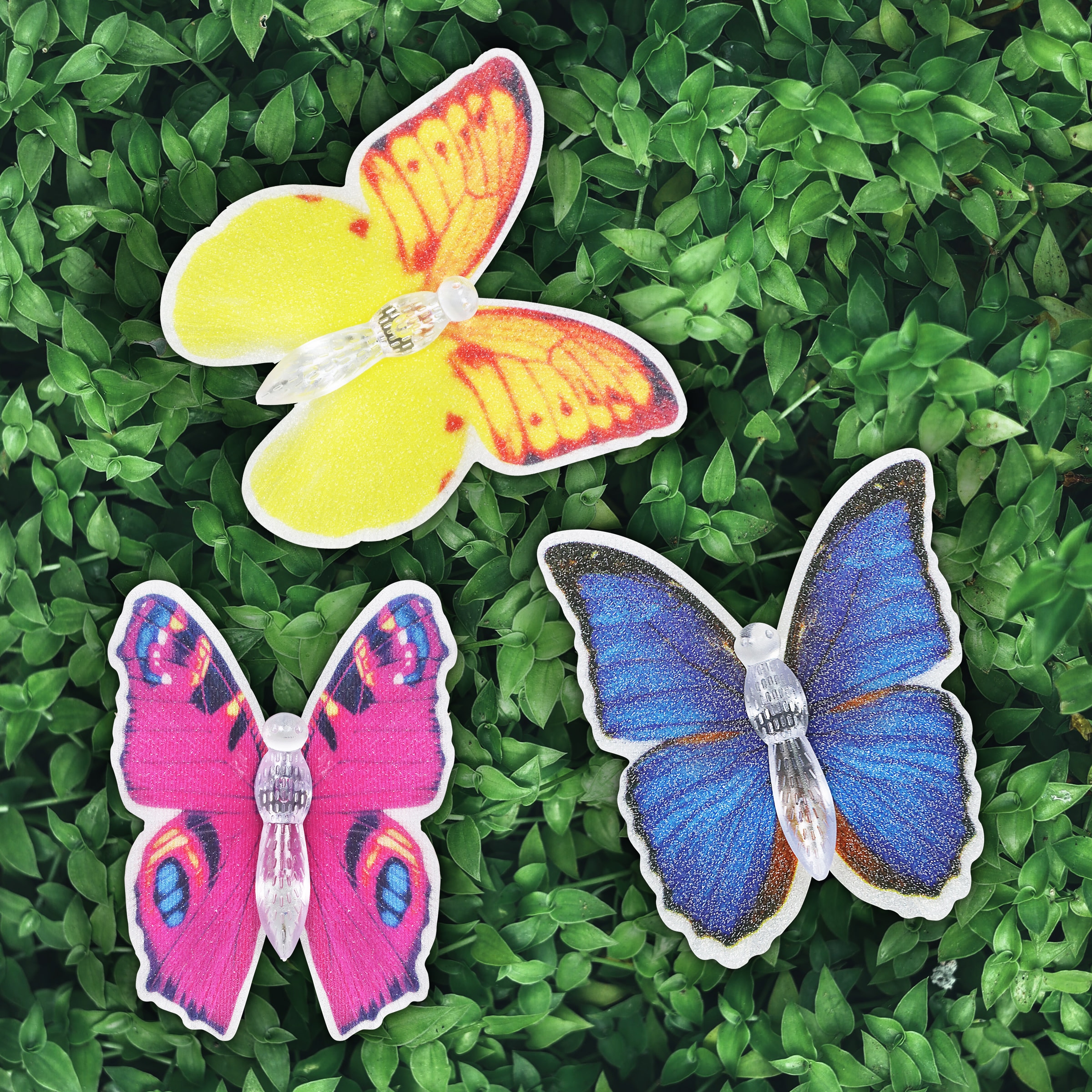 Solar Fiber Optic Butterfly Garden Stakes with Color-Changing LEDs