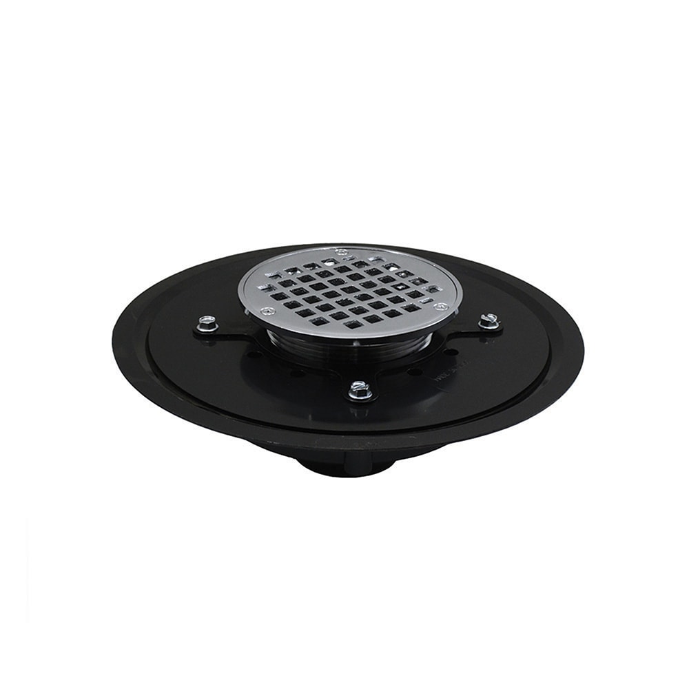Jones Stephens D51023 2-in Heavy Duty Abs Floor Drain Base with 3-1/2-in Metal Spud, 10-in Pan and 6-in Chrome Plated Round Strainer
