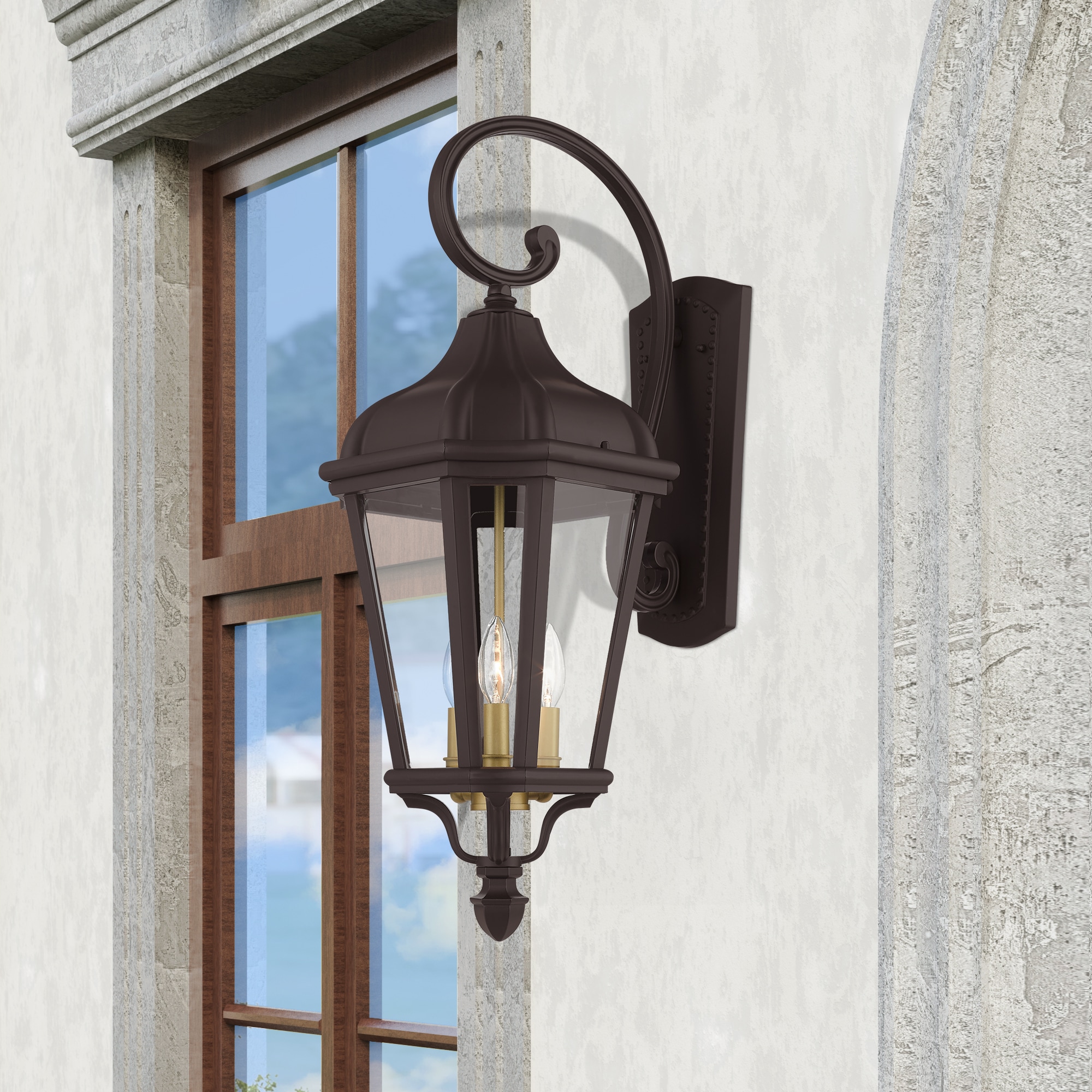Elegant Morgan Bronze 3-Light Outdoor Lantern with Clear Glass